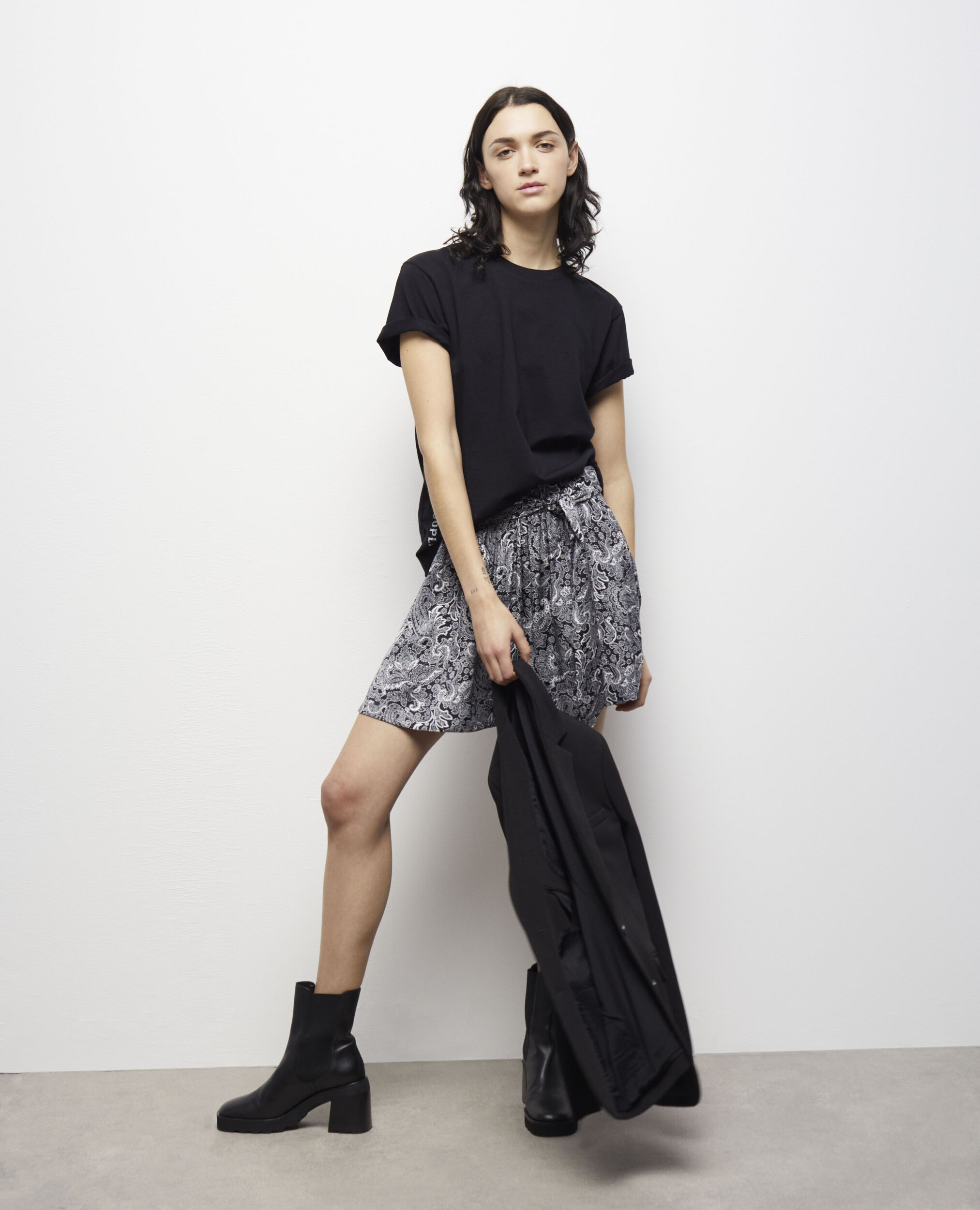 Short printed skirt BLACK WHITE