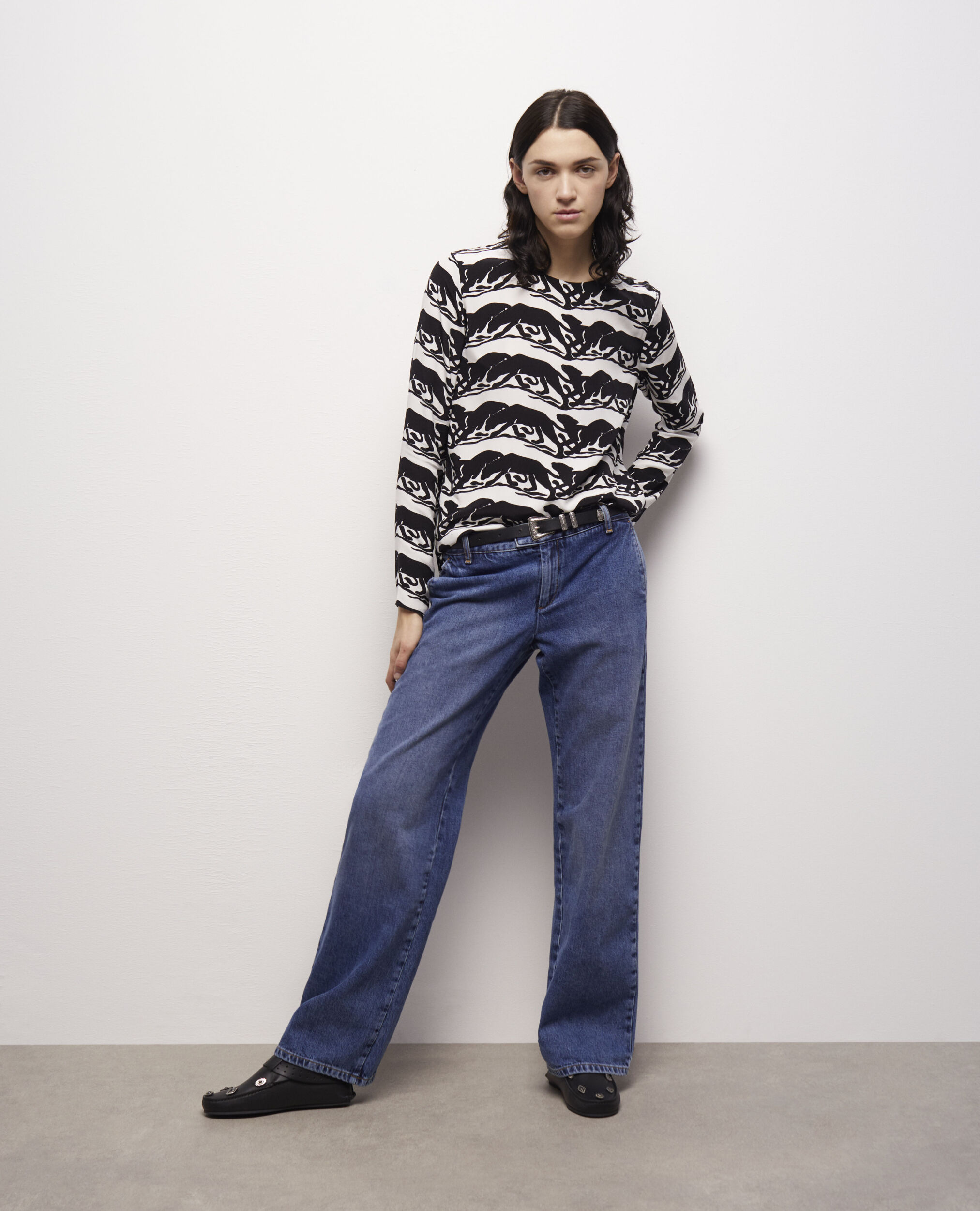 Panther printed blouse BLACK / WHITE