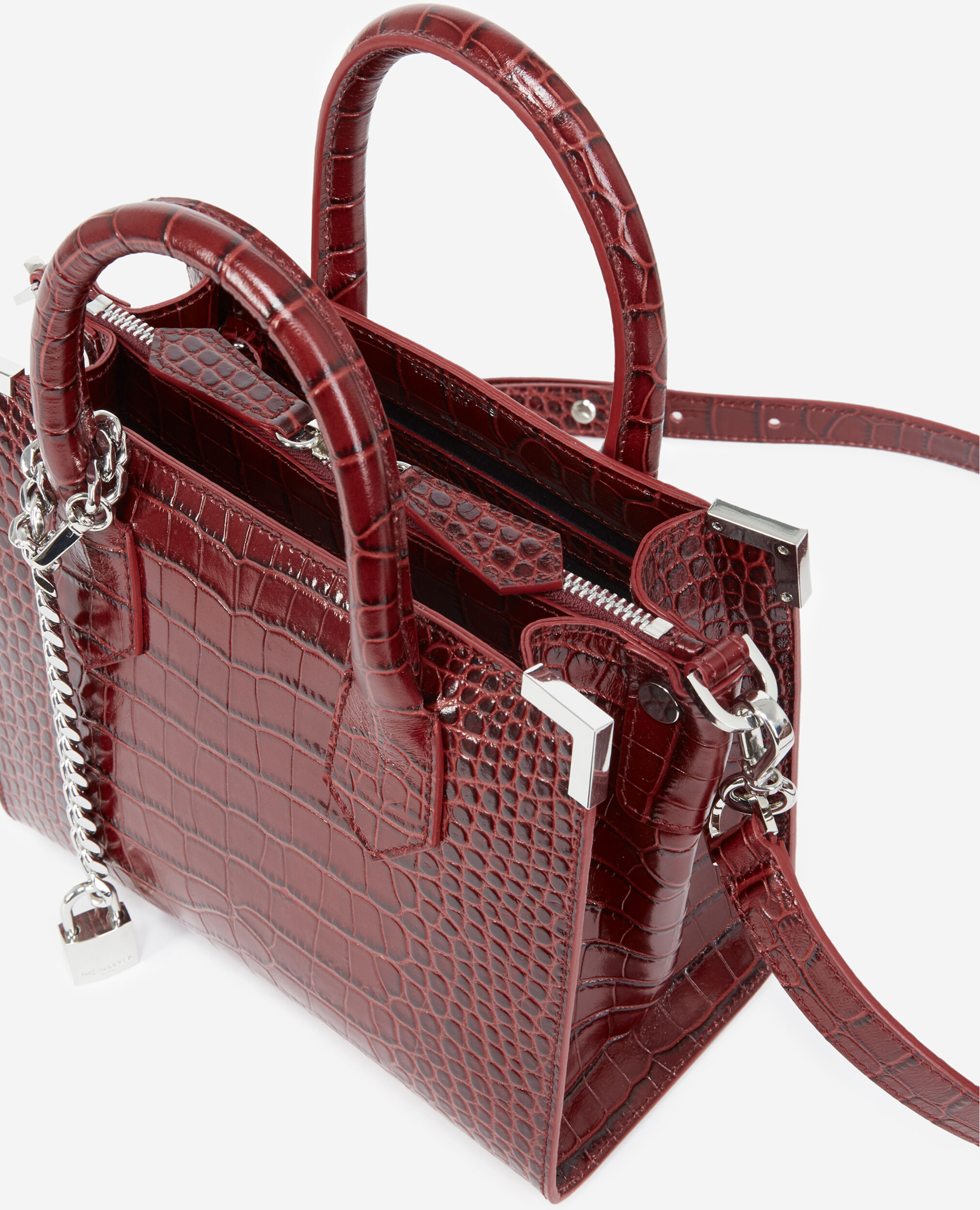 croco-print Ming bag in red leather AUBERGINE