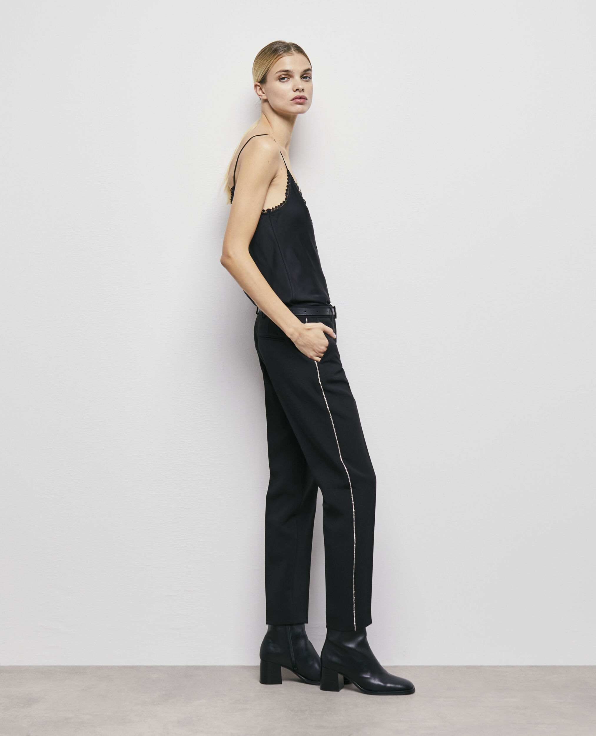 Black suit pants with rhinestone details BLACK
