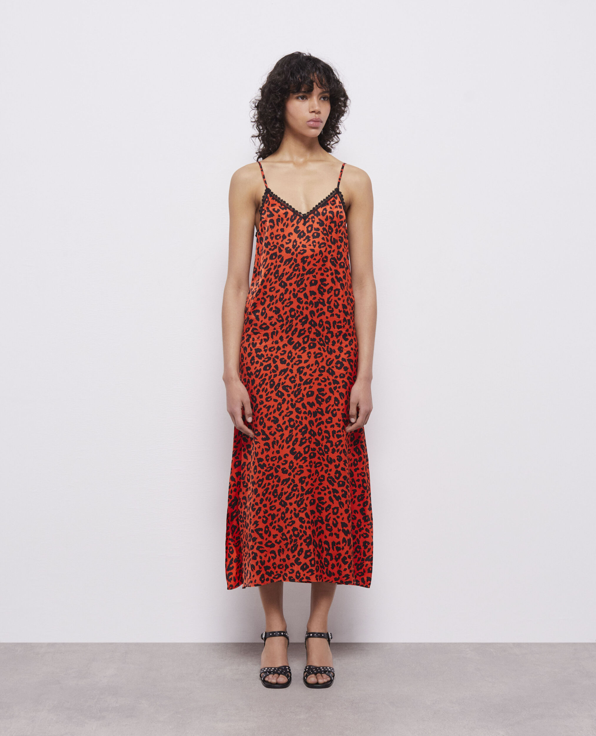 Long leopard print babydoll dress ORANGE - BLACK