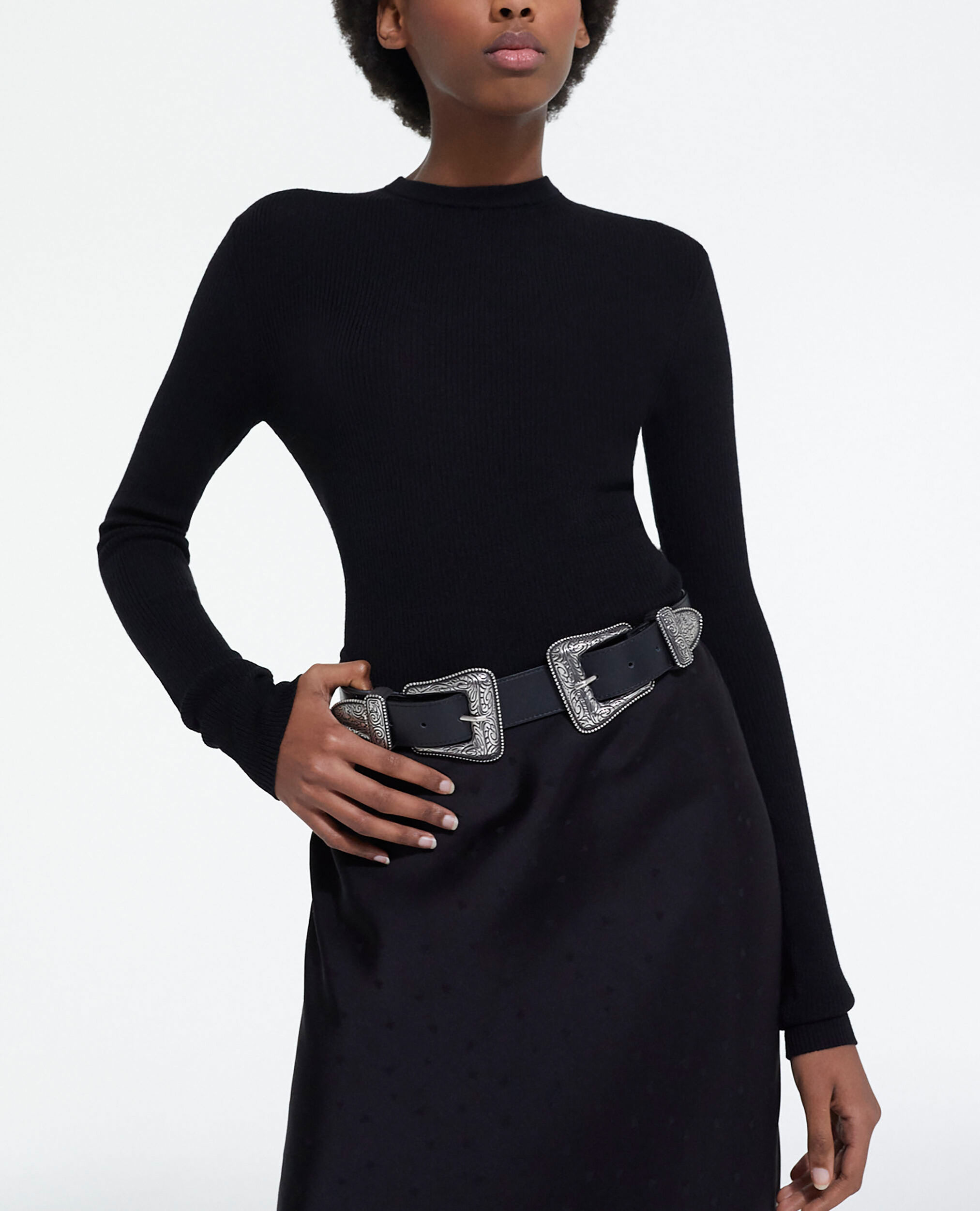 Wide black leather belt BLACK