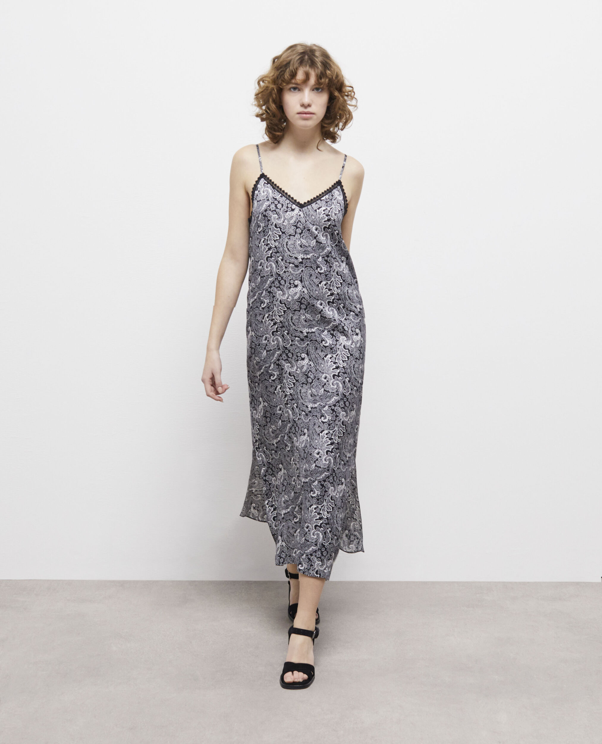 Printed long dress BLACK WHITE