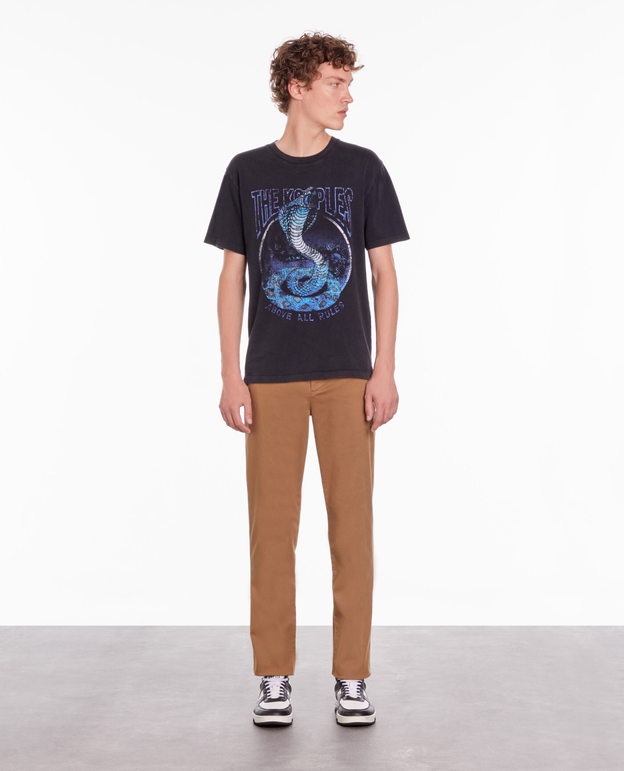 Men's black t-shirt cobra serigraphy BLACK WASHED