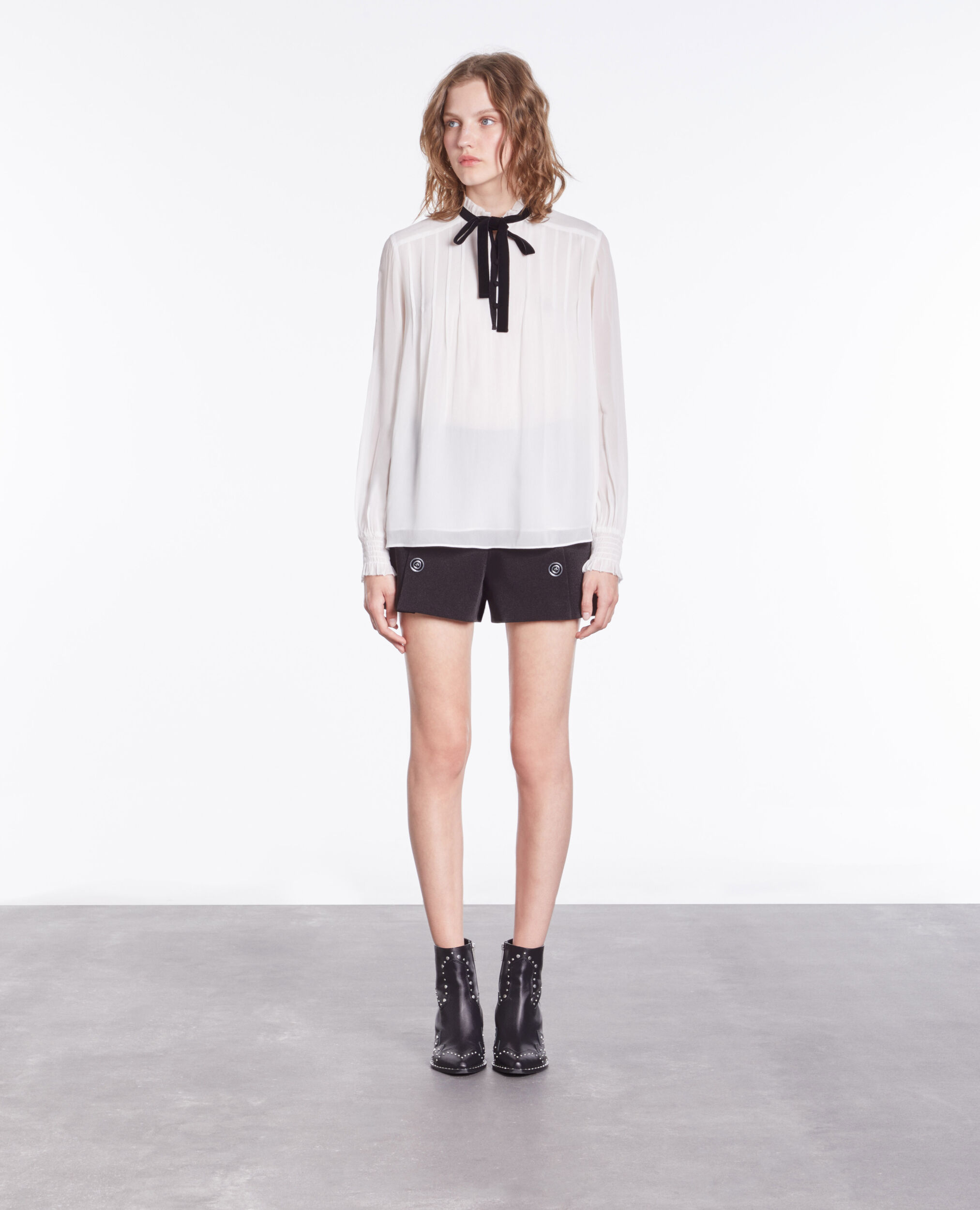 Ecru top with velvet detail OFF WHITE