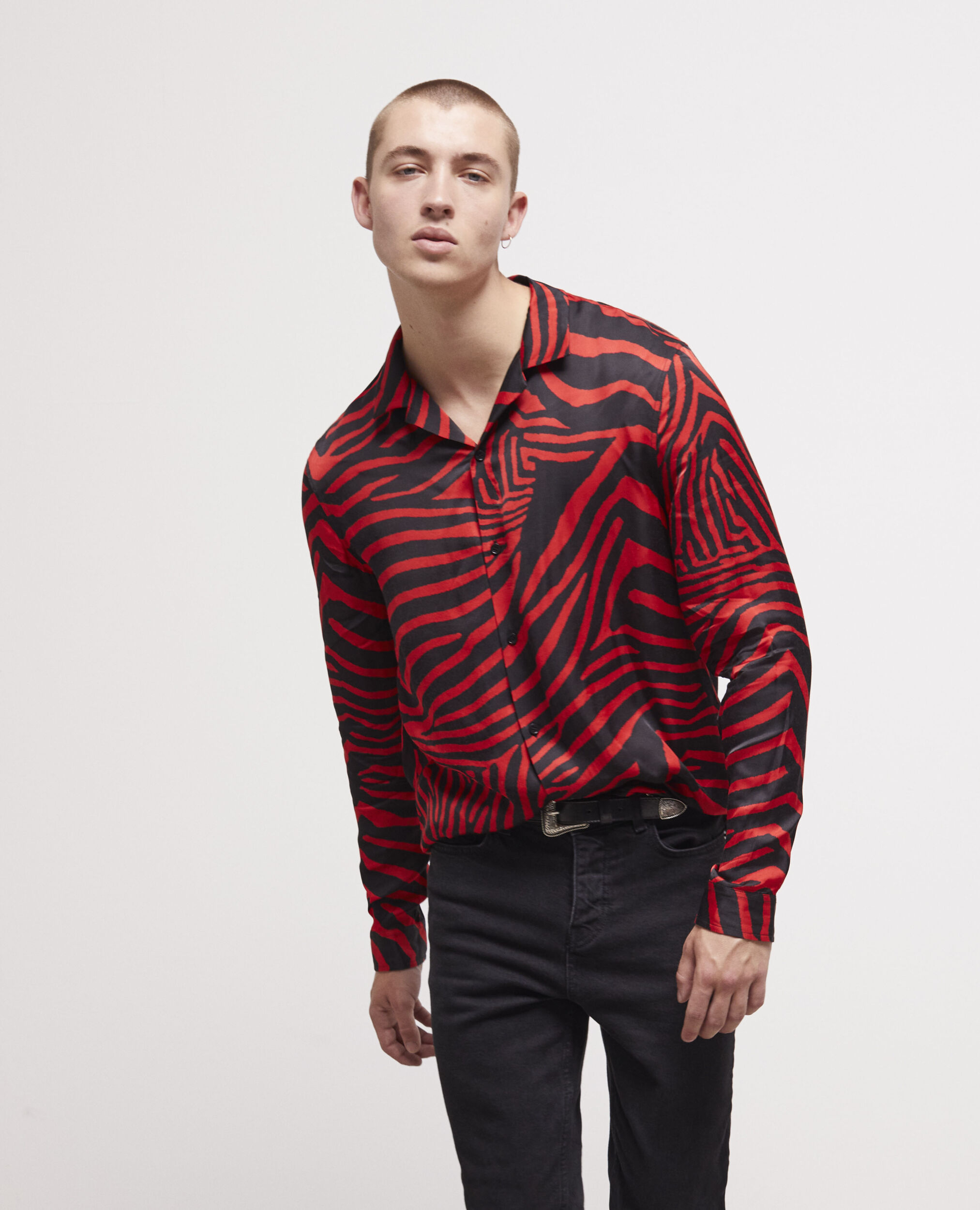 Red printed shirt with Hawaiian collar BLACK - RED
