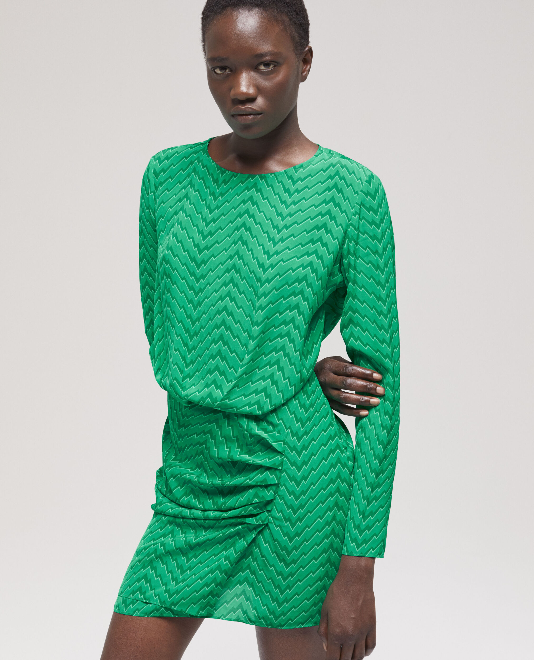 Short printed green dress GREEN