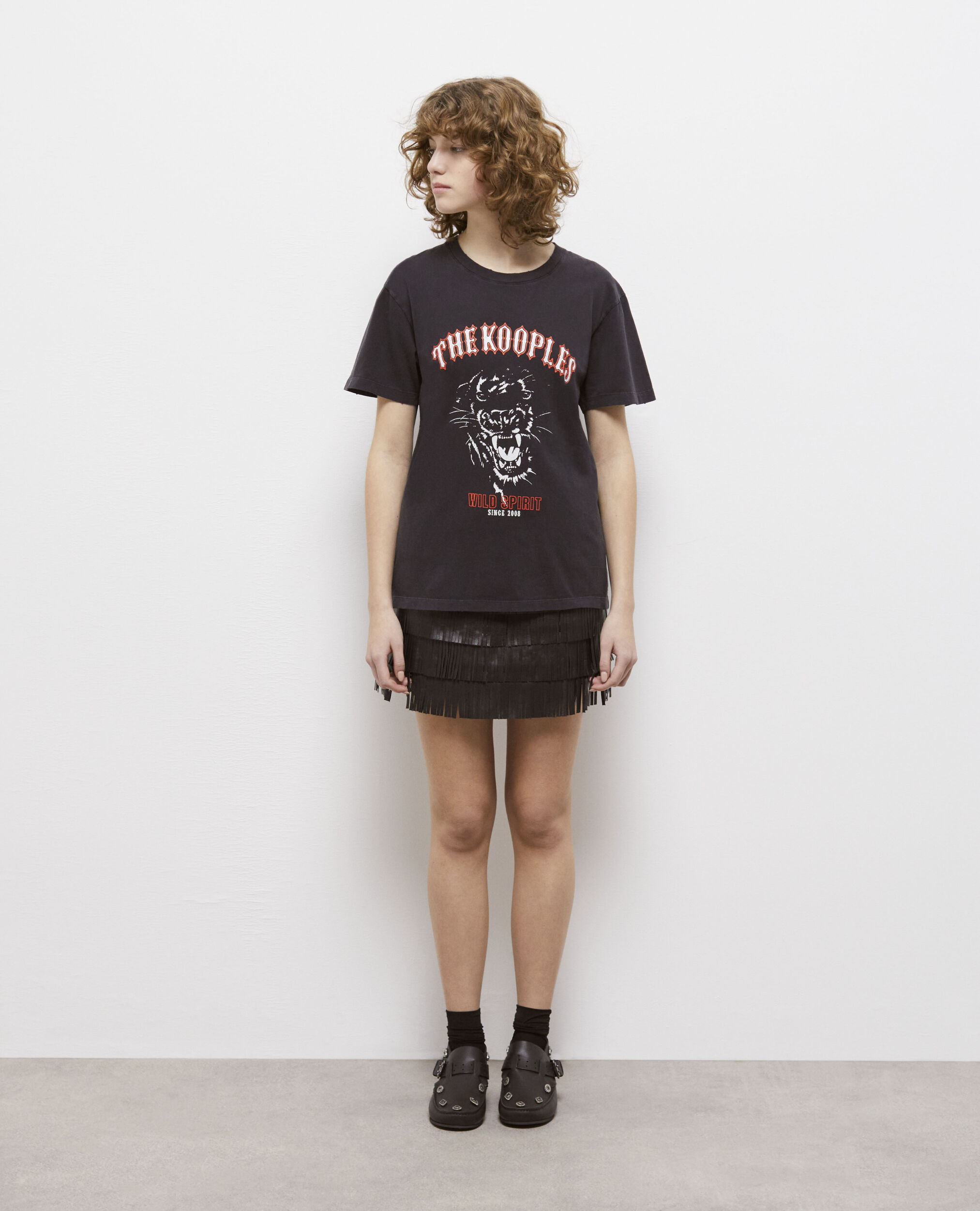 Women's black screen print t-shirt BLACK WASHED