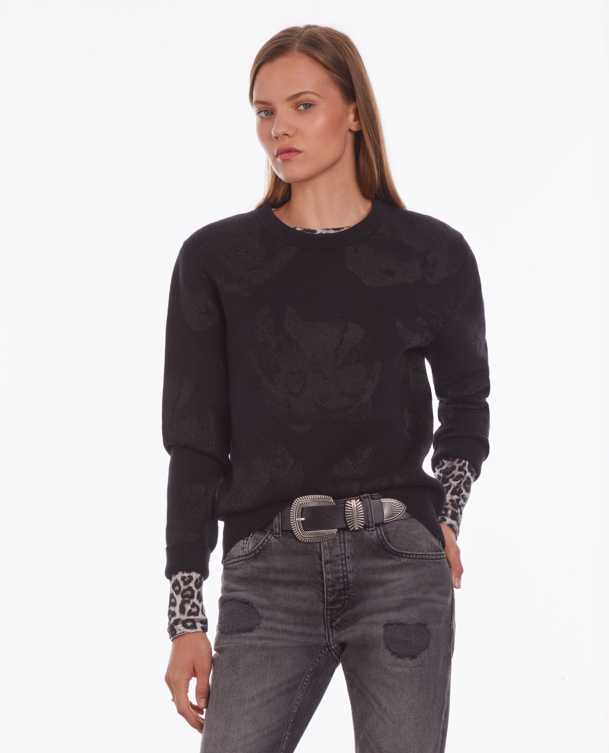 Black wool-blend jumper with lurex patterns BLACK/BLACK