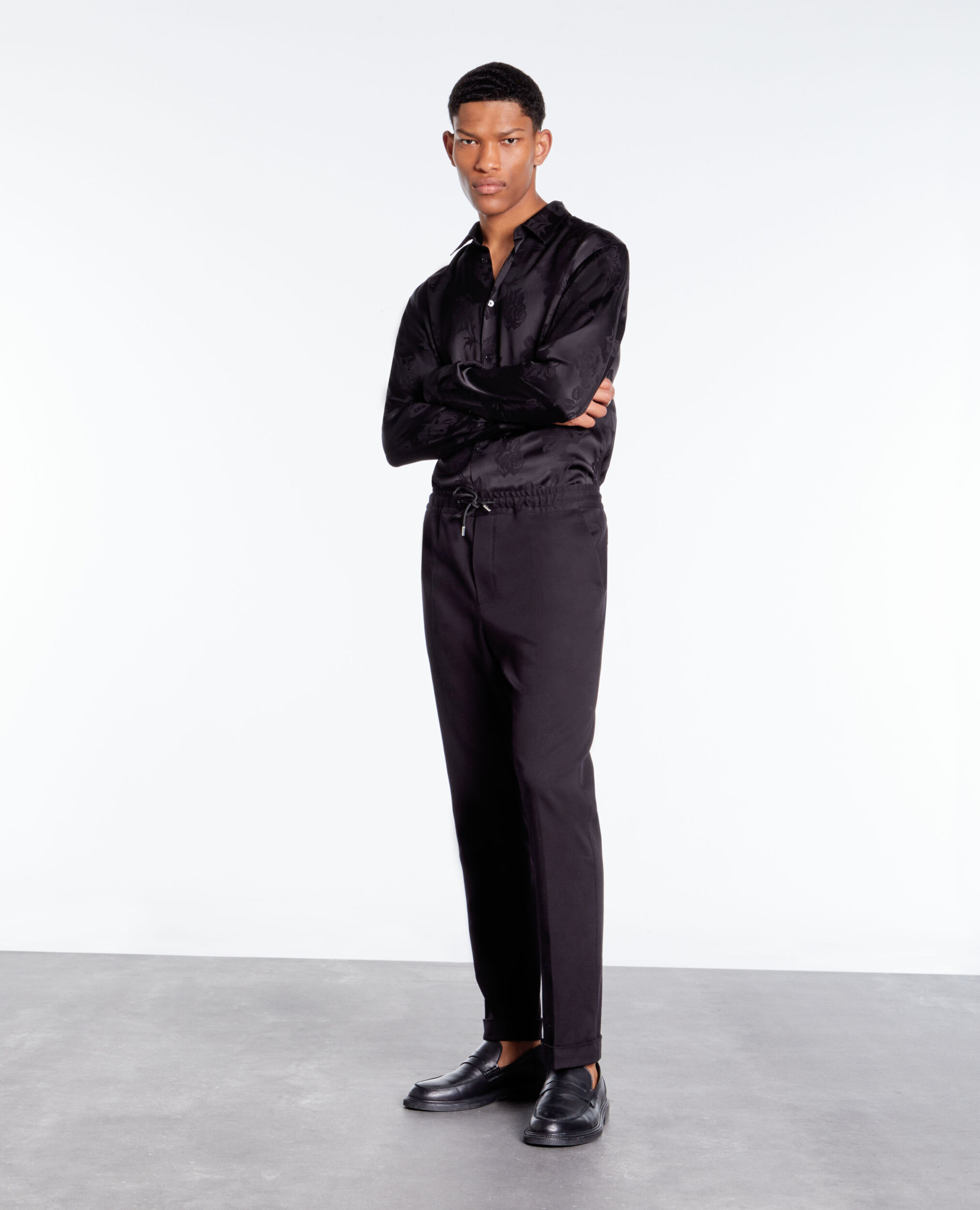 Black floral jacquard shirt BLACK