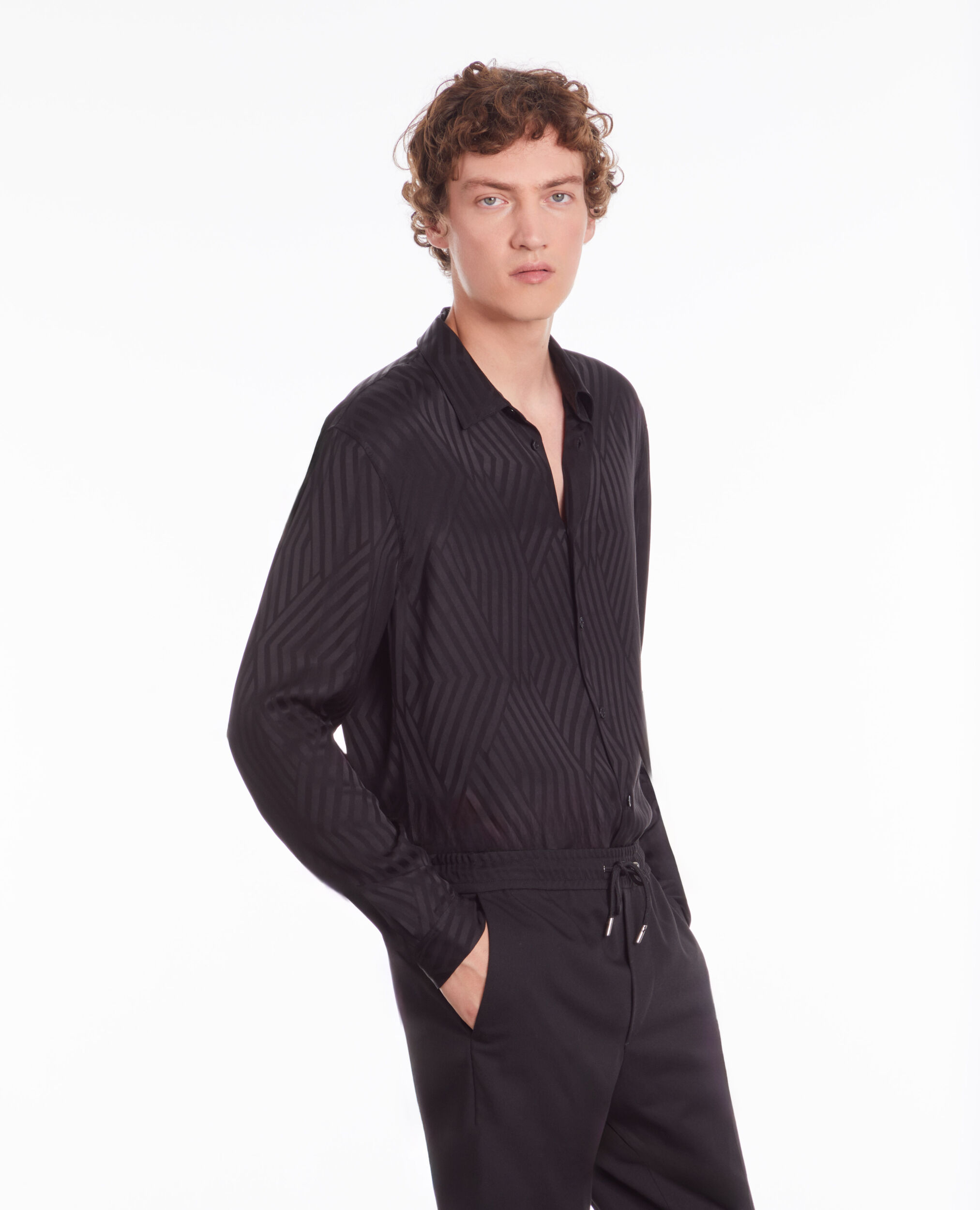 Black geometric jacquard shirt BLACK