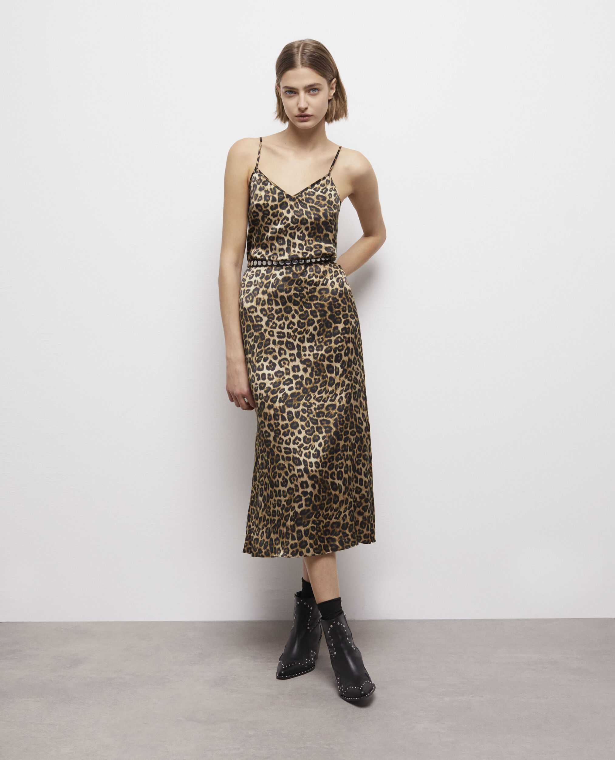 Long leopard print silk dress LEOPARD