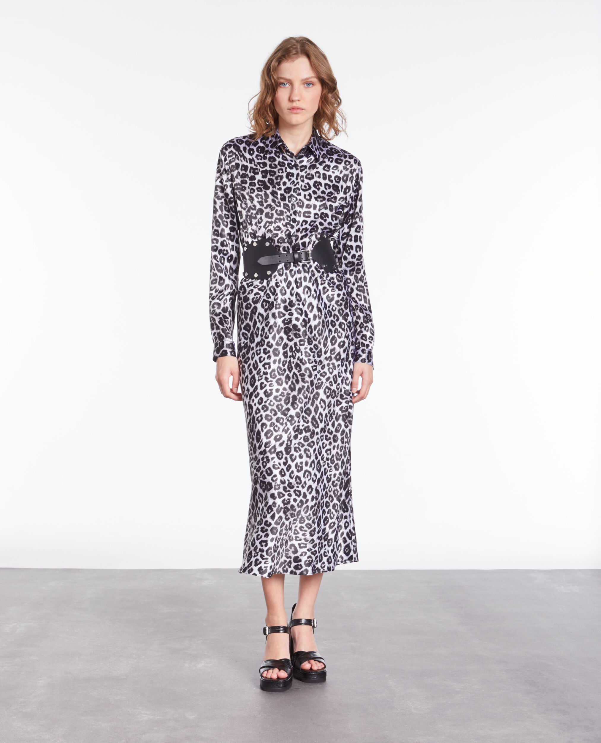 Printed silk shirt BLACK WHITE LEOPARD