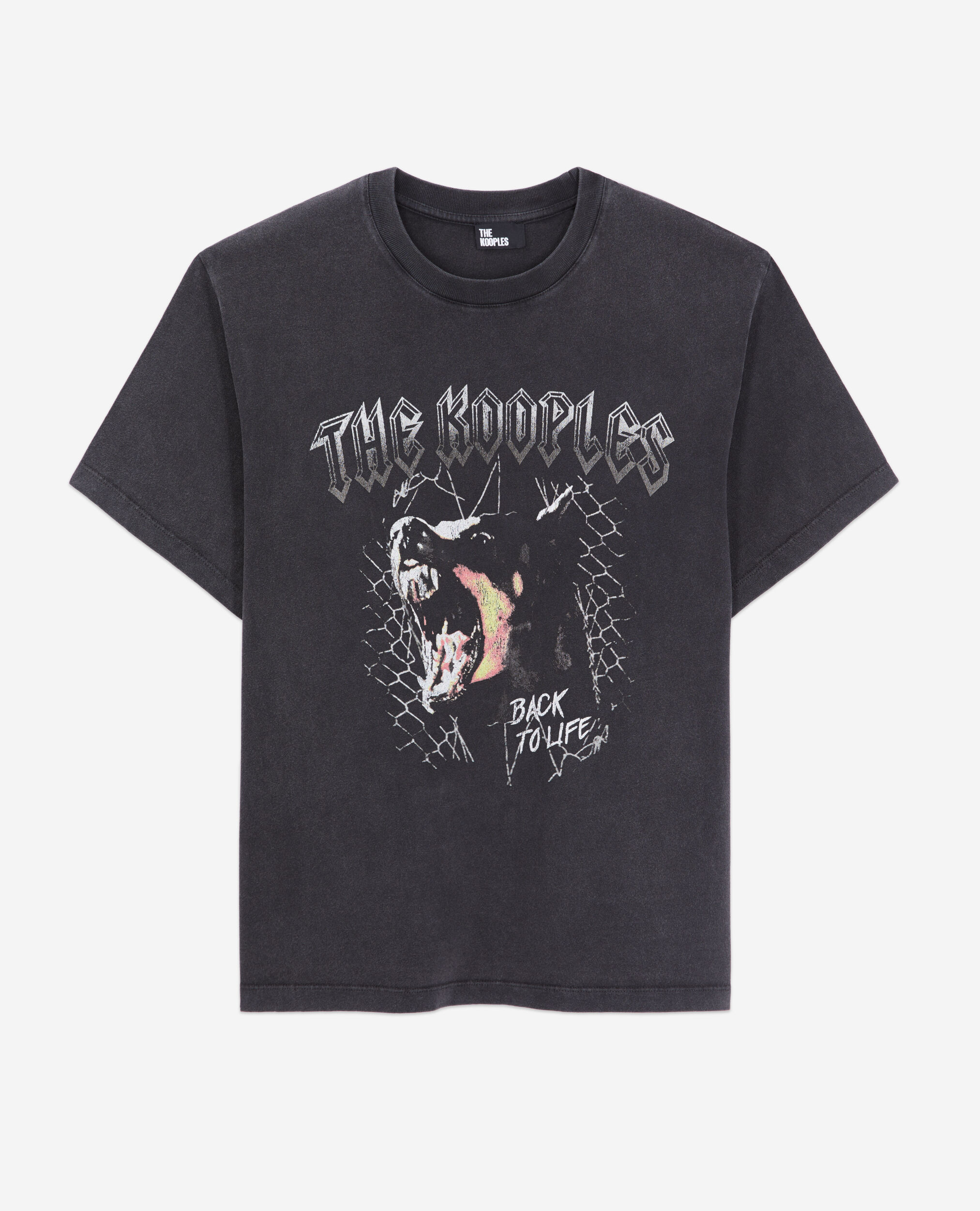 Women's black t-shirt with barking dog serigraphy BLACK WASHED