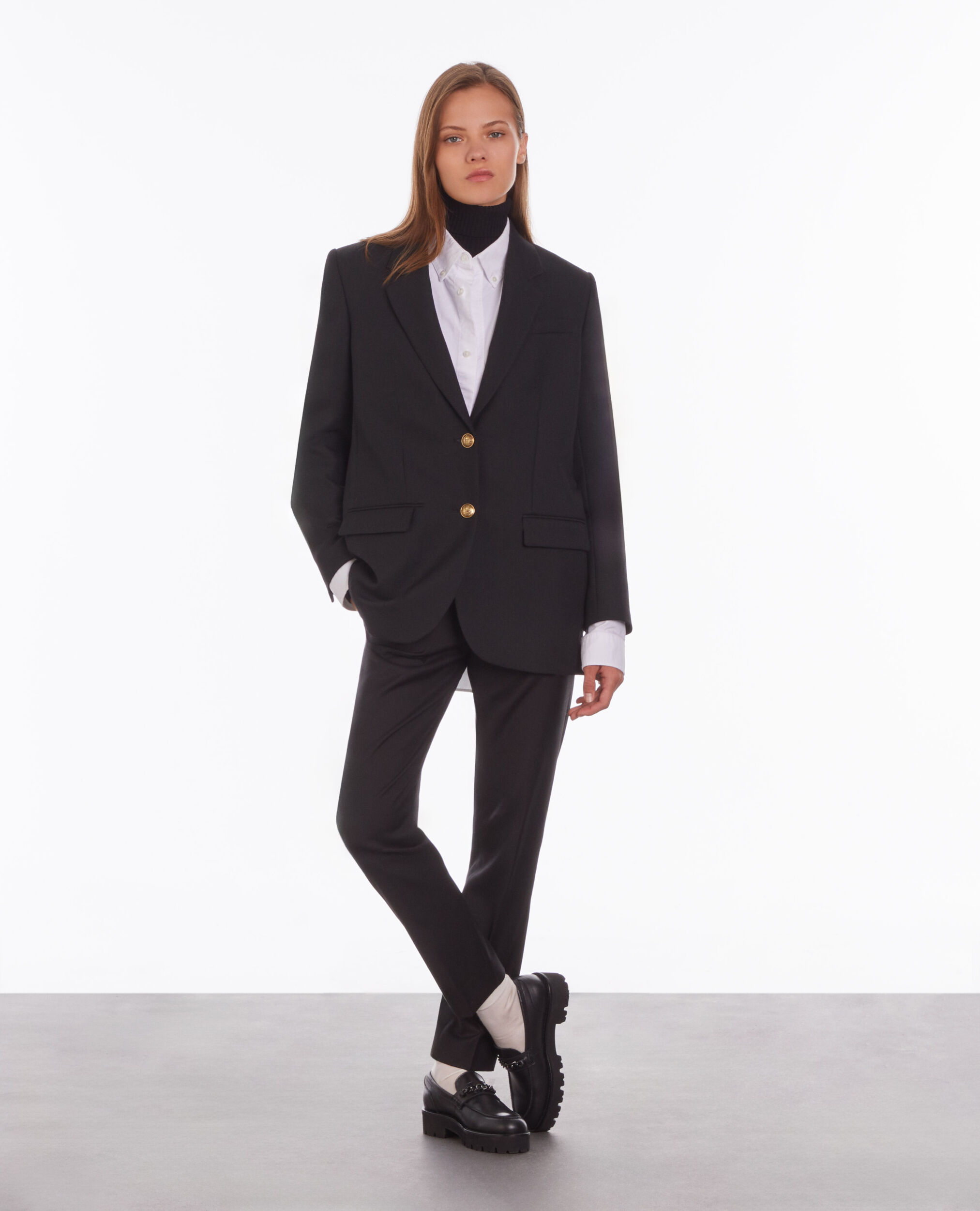 Black wool blend blazer BLACK
