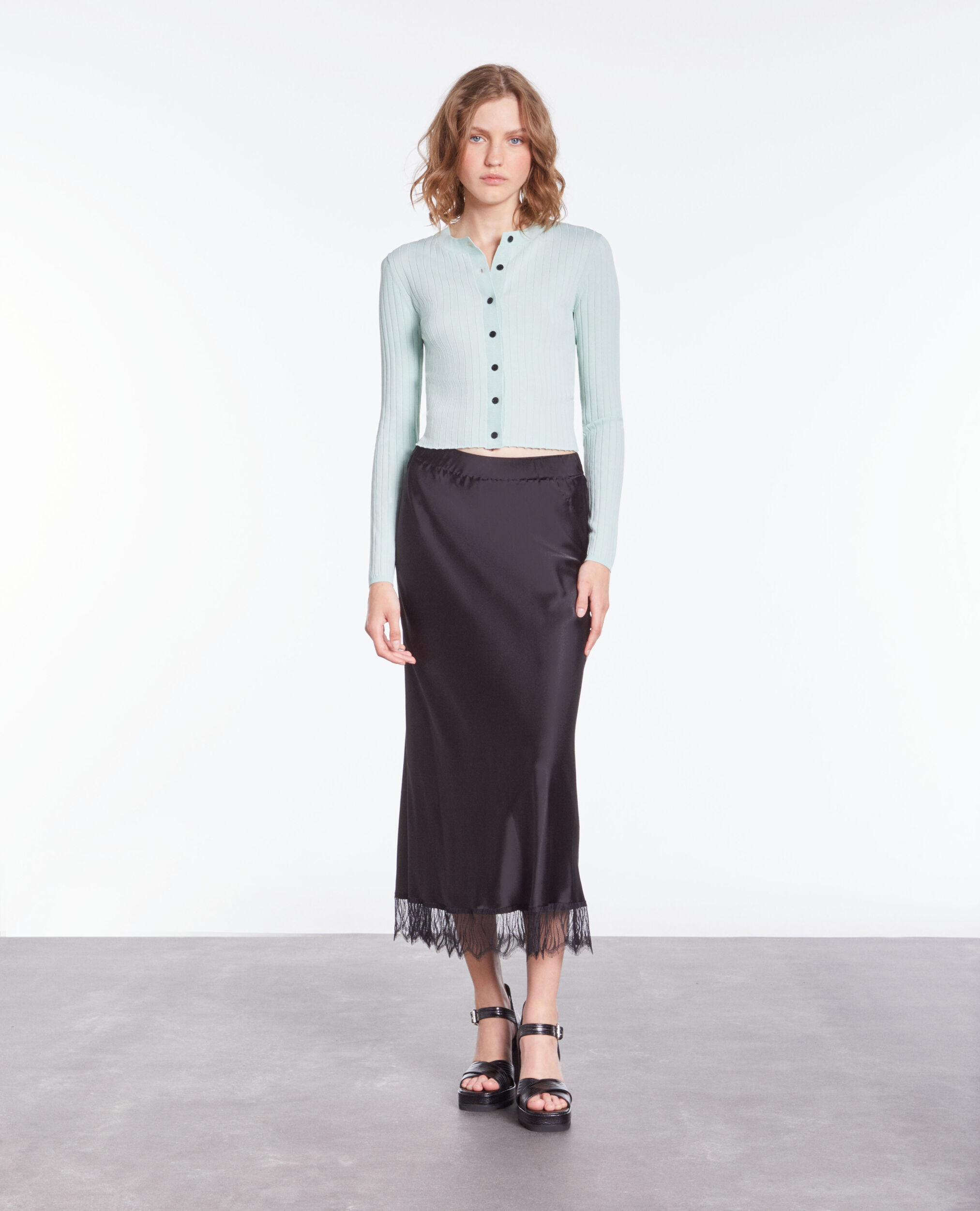 Short ribbed light green cardigan OCEAN