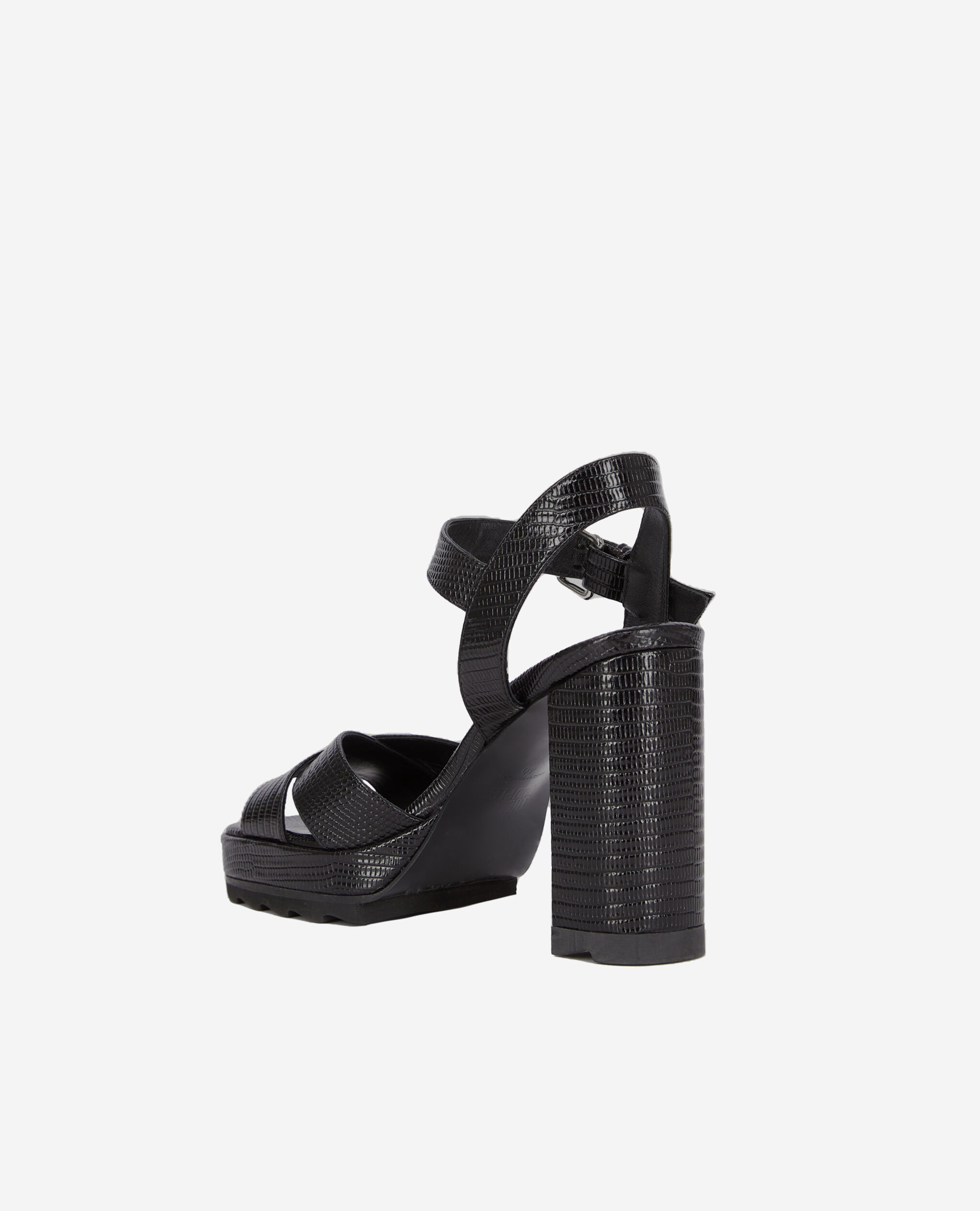 Black lizard effect leather heeled sandals BLACK