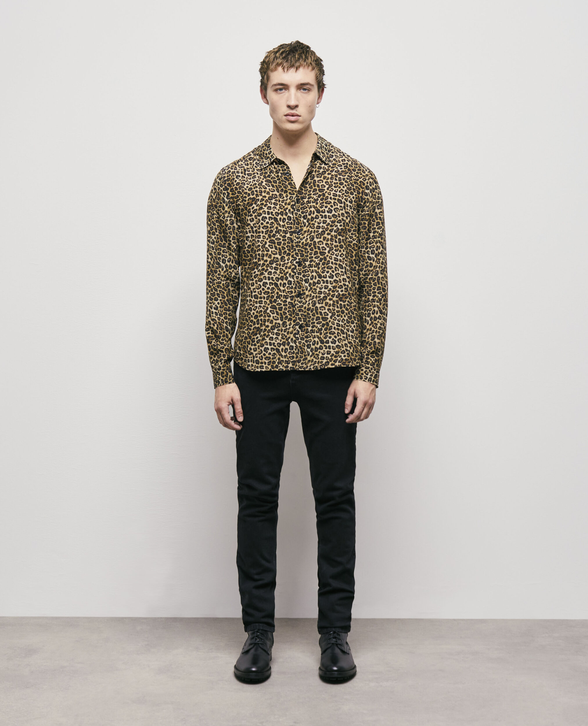 Leopard print silk shirt with classic collar LEOPARD