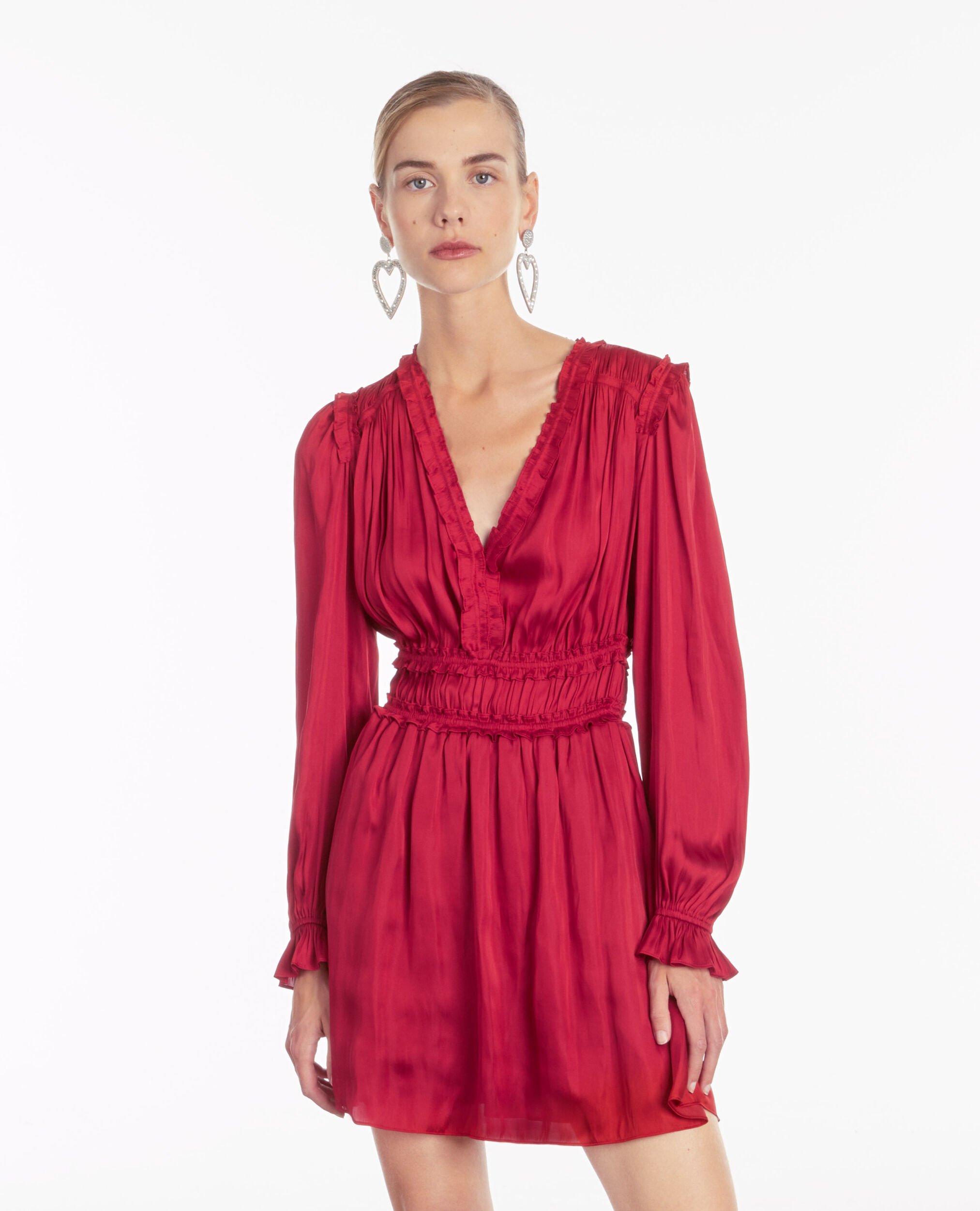 Short red dress with shirring LIGHT BURGUNDY