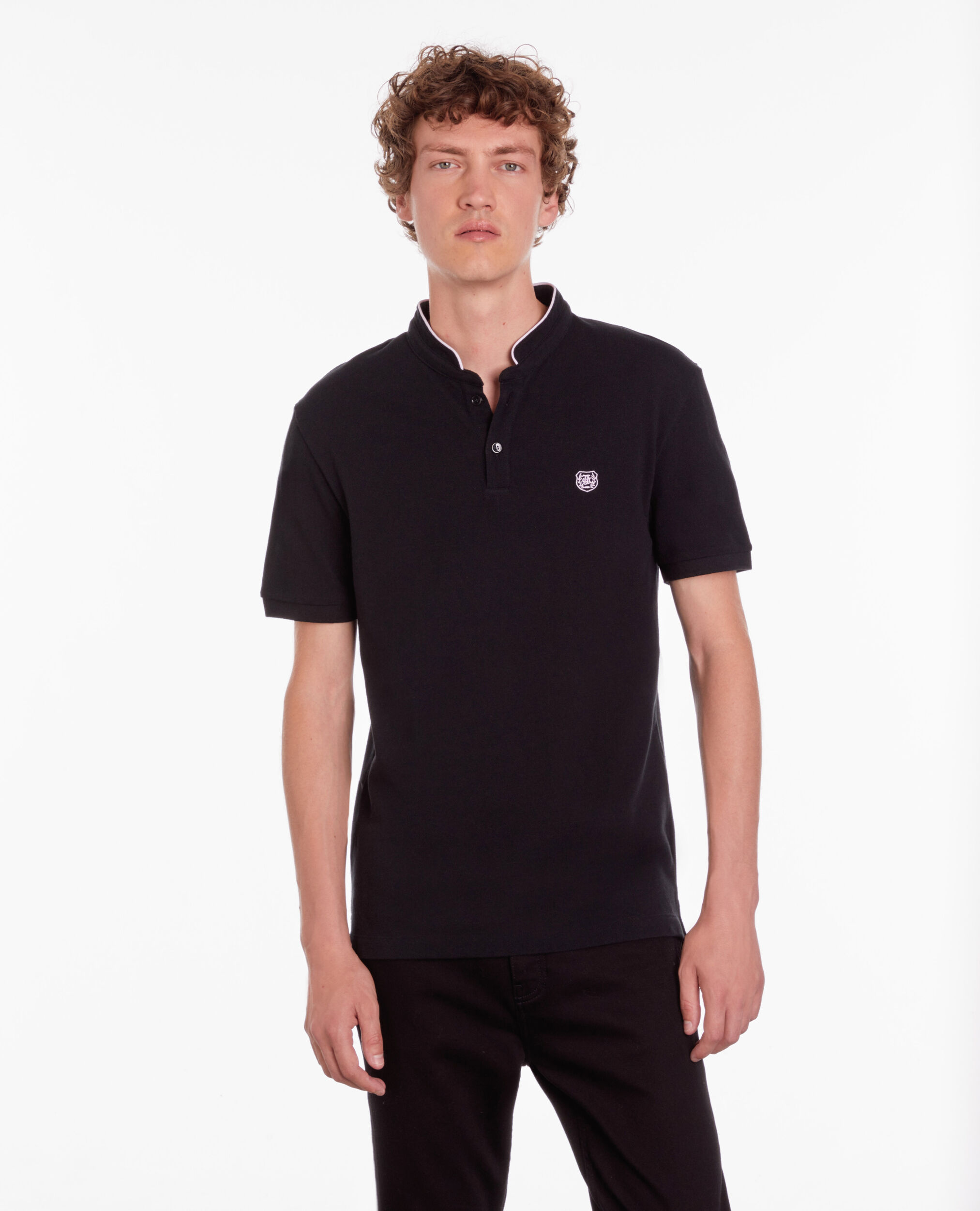 Black cotton polo t-shirt BLACK / PINK