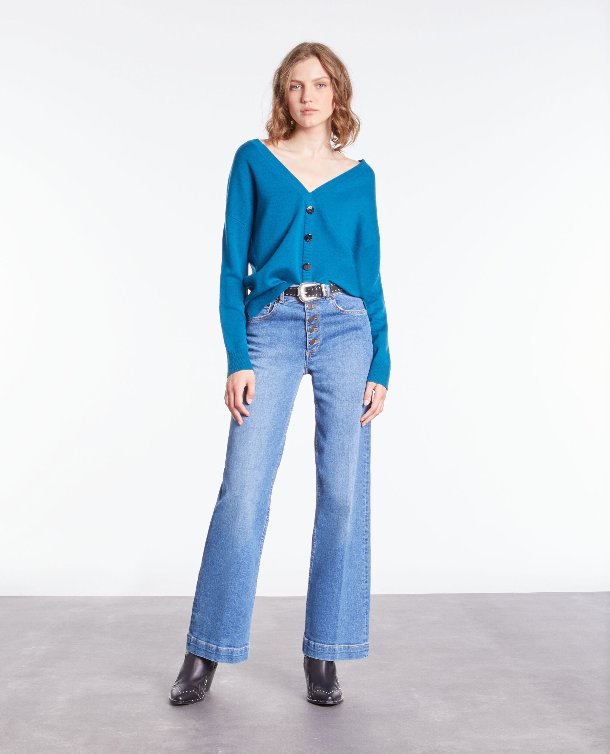 Blue sweater with buttoning on the back MEDIUM BLUE