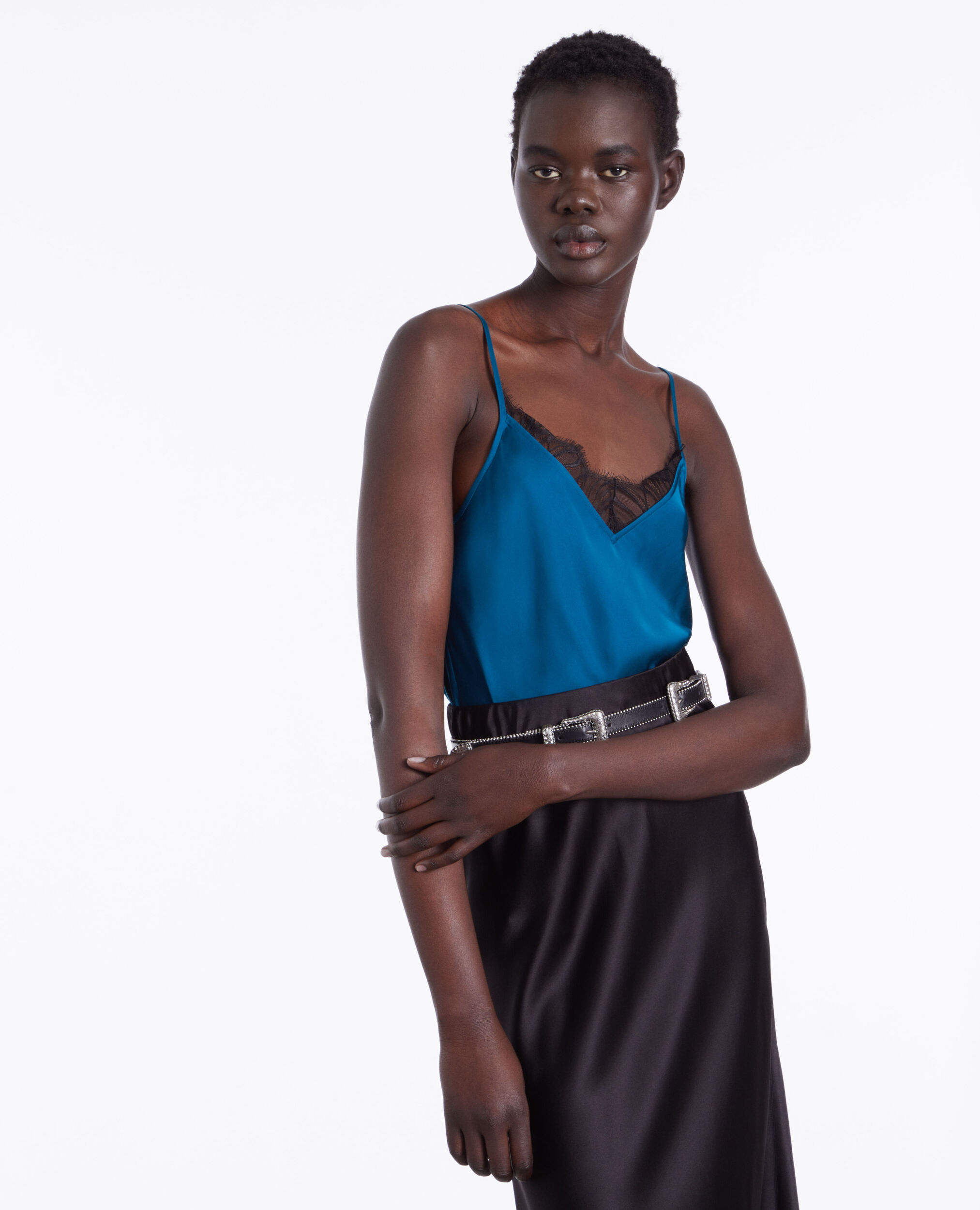 Blue camisole with lace details MEDIUM BLUE