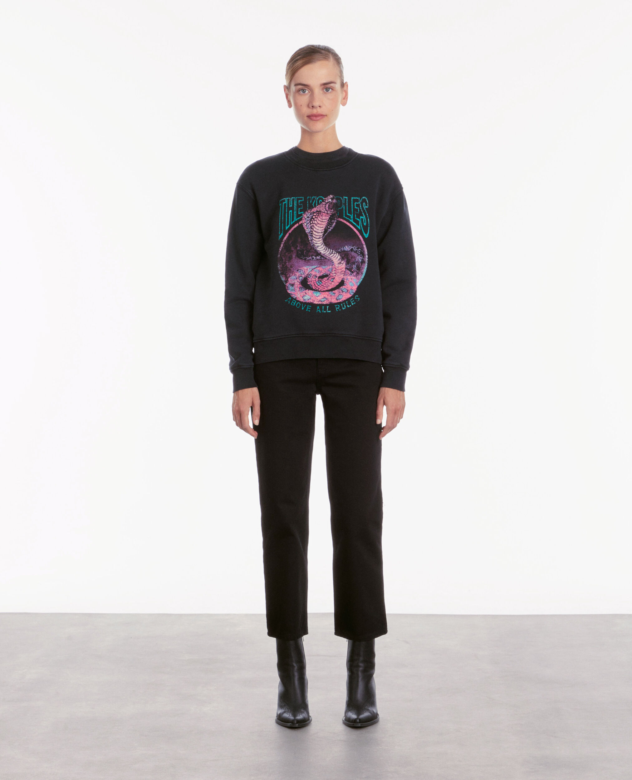 Black sweatshirt with Cobra serigraphy BLACK WASHED
