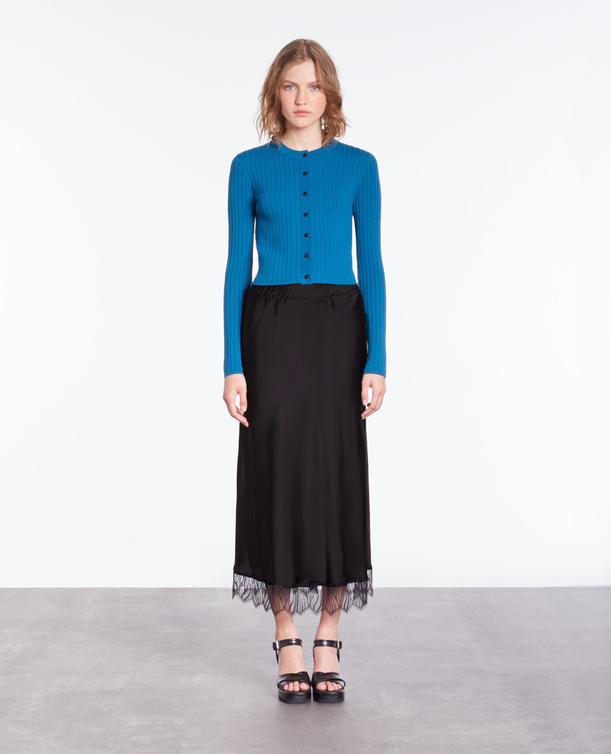 Short ribbed blue cardigan MEDIUM BLUE