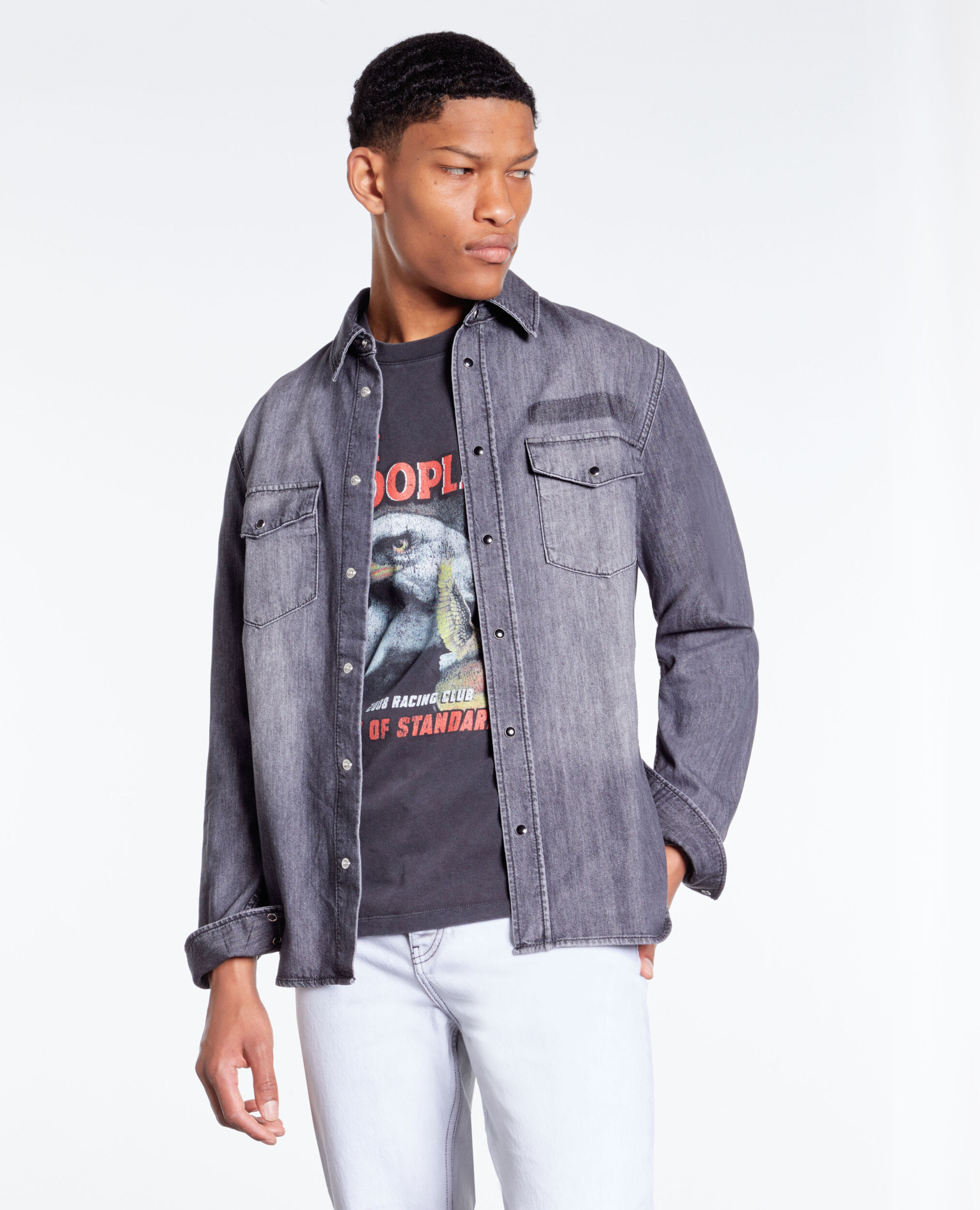 Grey denim shirt LIGHT GREY MEL/WHITE