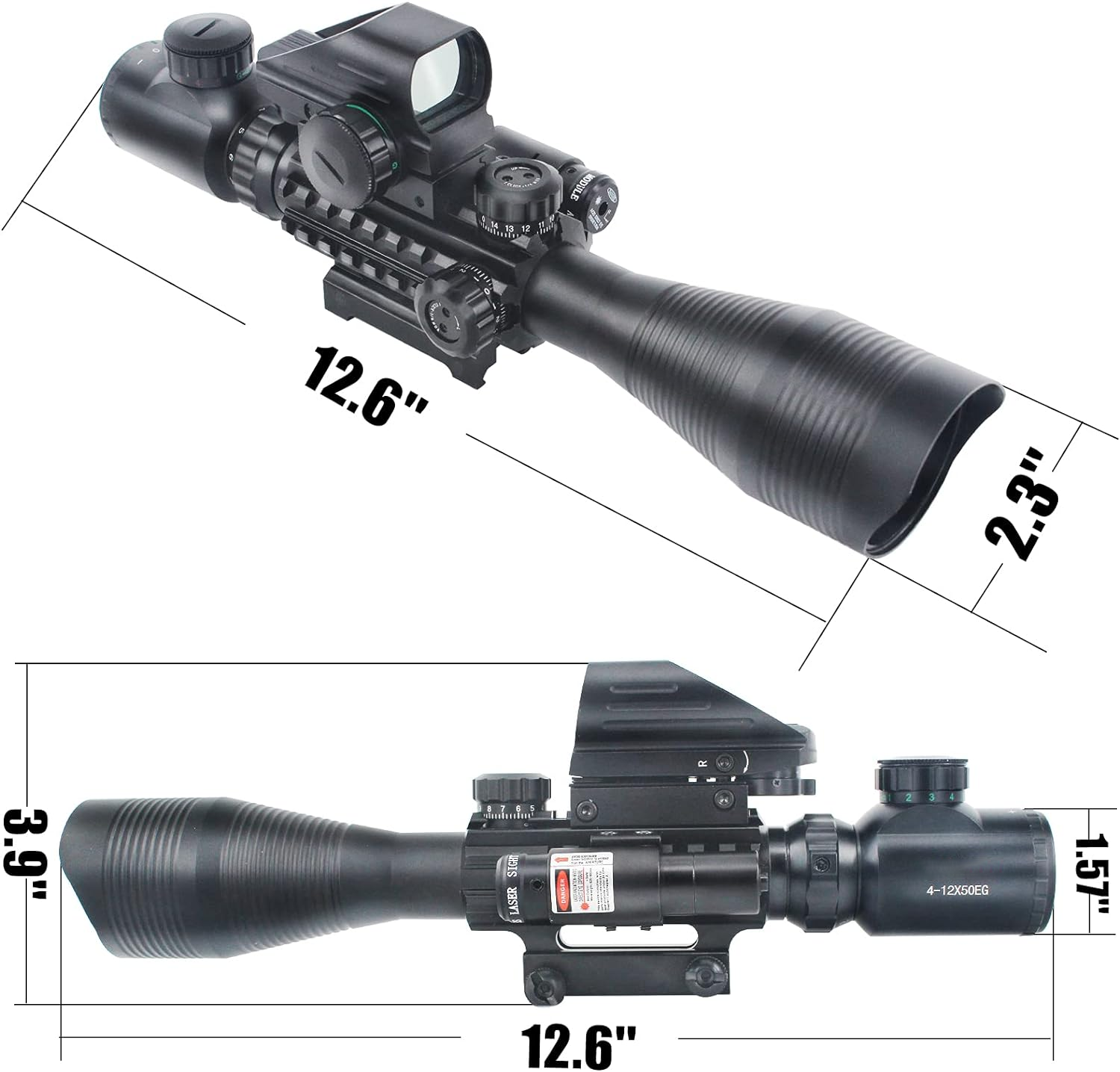 XYSIGHT 4-12x50 EG Illuminated Rangefinder Sniper Rifle Scope Tactical Combo