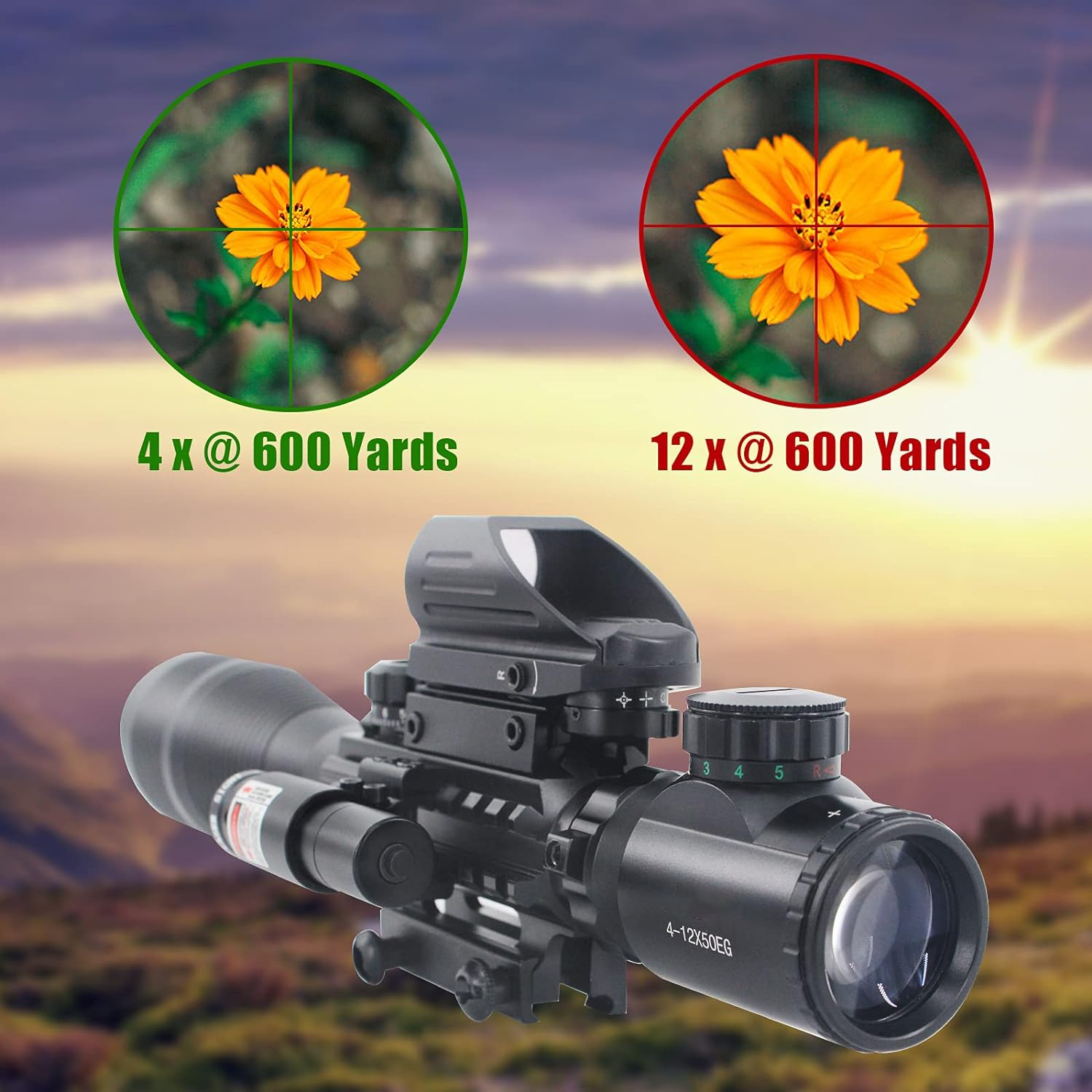 XYSIGHT 4-12x50 EG Illuminated Rangefinder Sniper Rifle Scope Tactical Combo