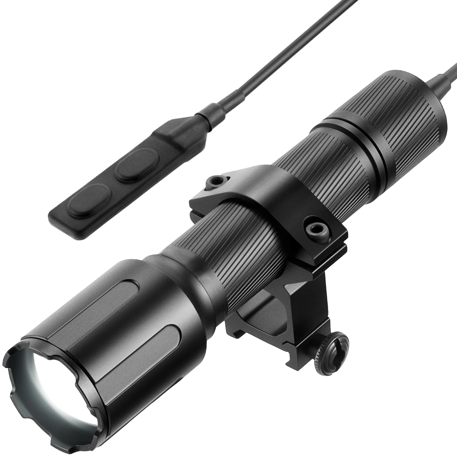 3000 Lumen Tactical Flashlight with Pressure Switch & Mounting Rings, 5 Brightness Levels & Strobe Mode