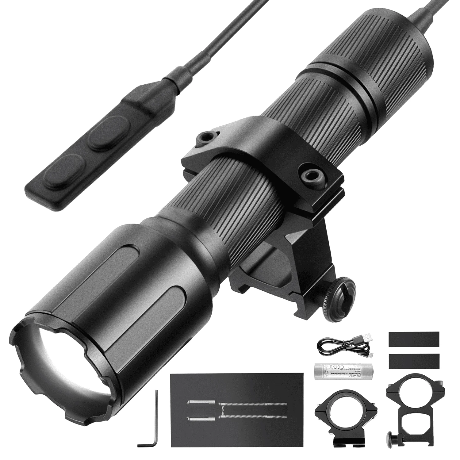 3000 Lumen Tactical Flashlight with Pressure Switch & Mounting Rings, 5 Brightness Levels & Strobe Mode