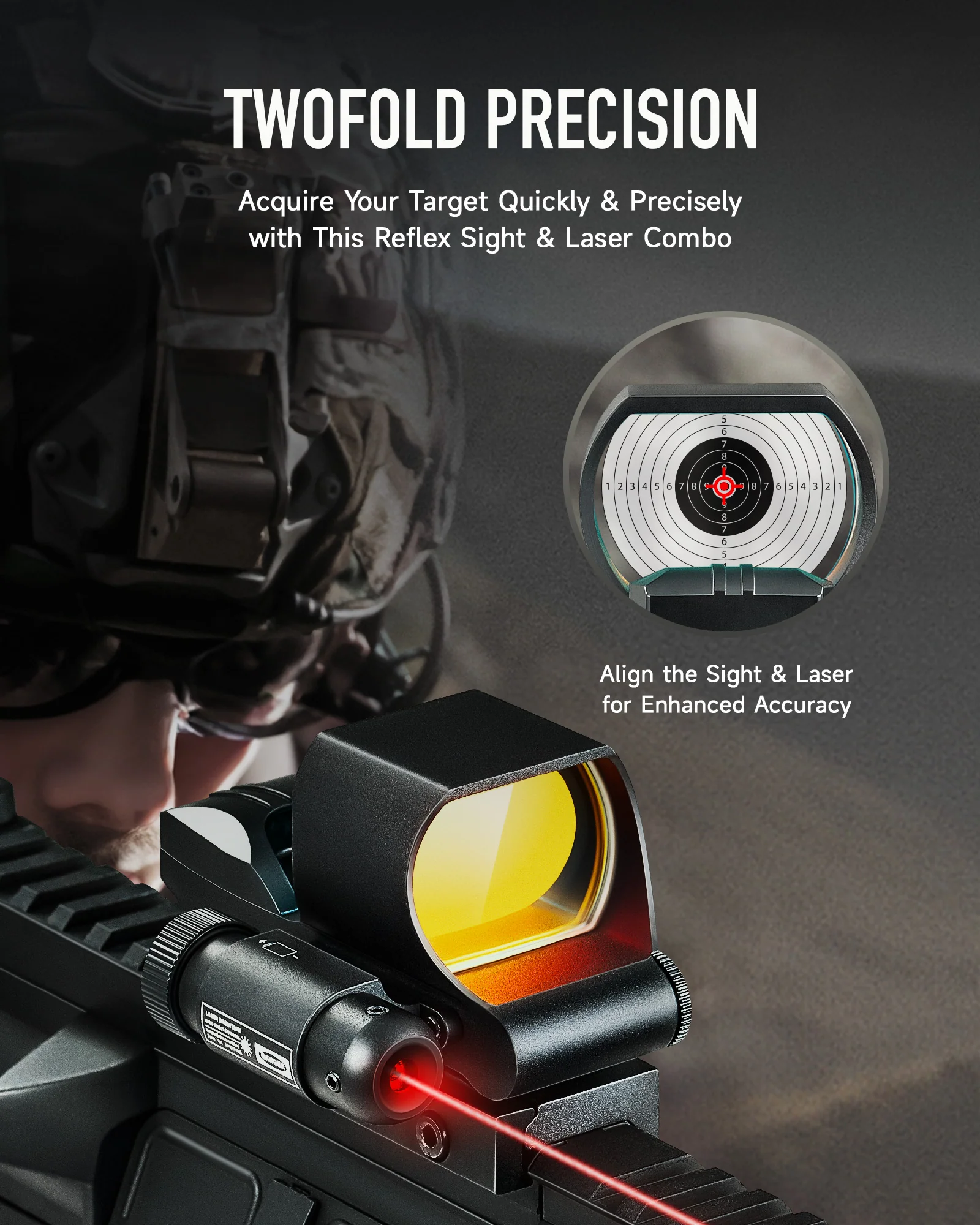 1x28mm Reflex Sight Red Laser Combo, 3 MOA Red Dot Sight with 5 Brightness Levels