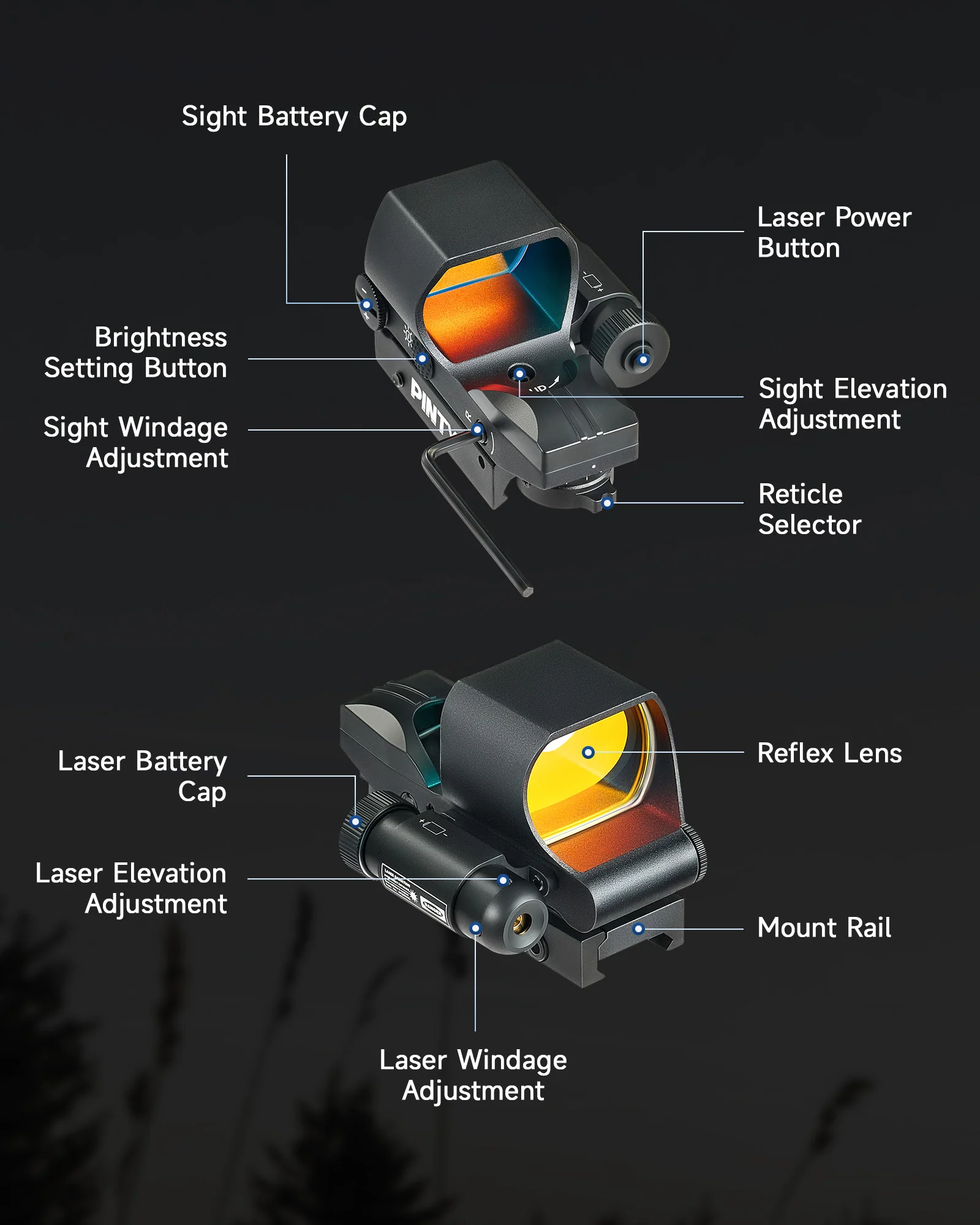 1x28mm Reflex Sight Red Laser Combo, 3 MOA Red Dot Sight with 5 Brightness Levels
