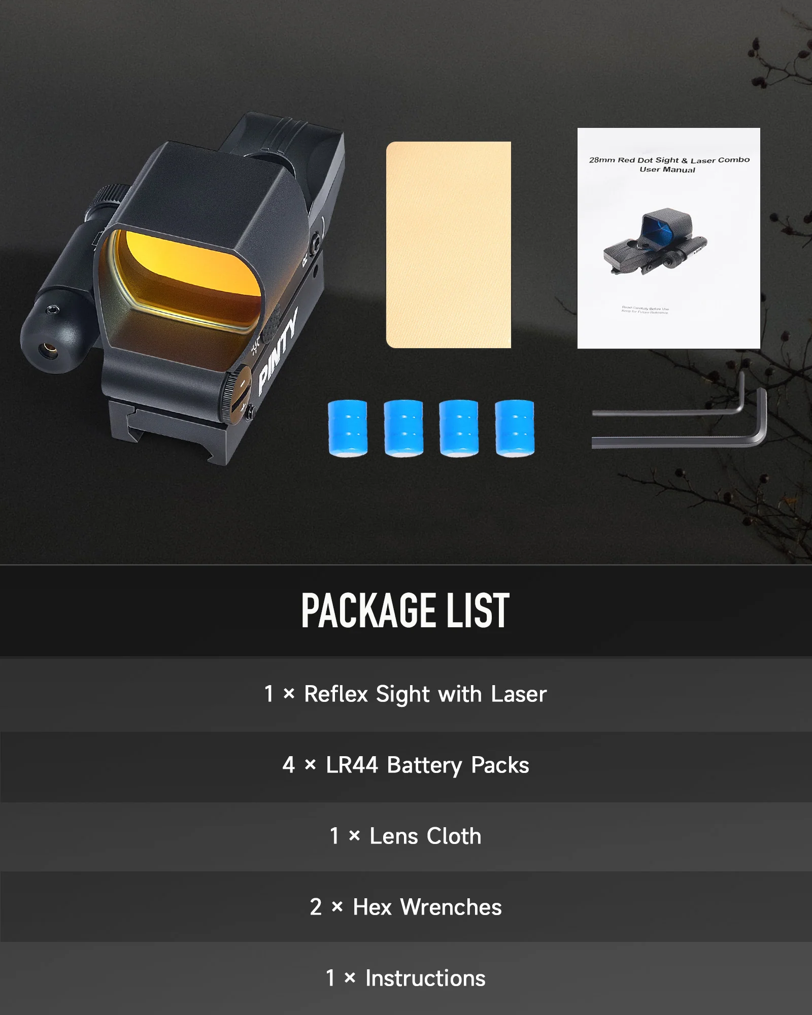 1x28mm Reflex Sight Red Laser Combo, 3 MOA Red Dot Sight with 5 Brightness Levels