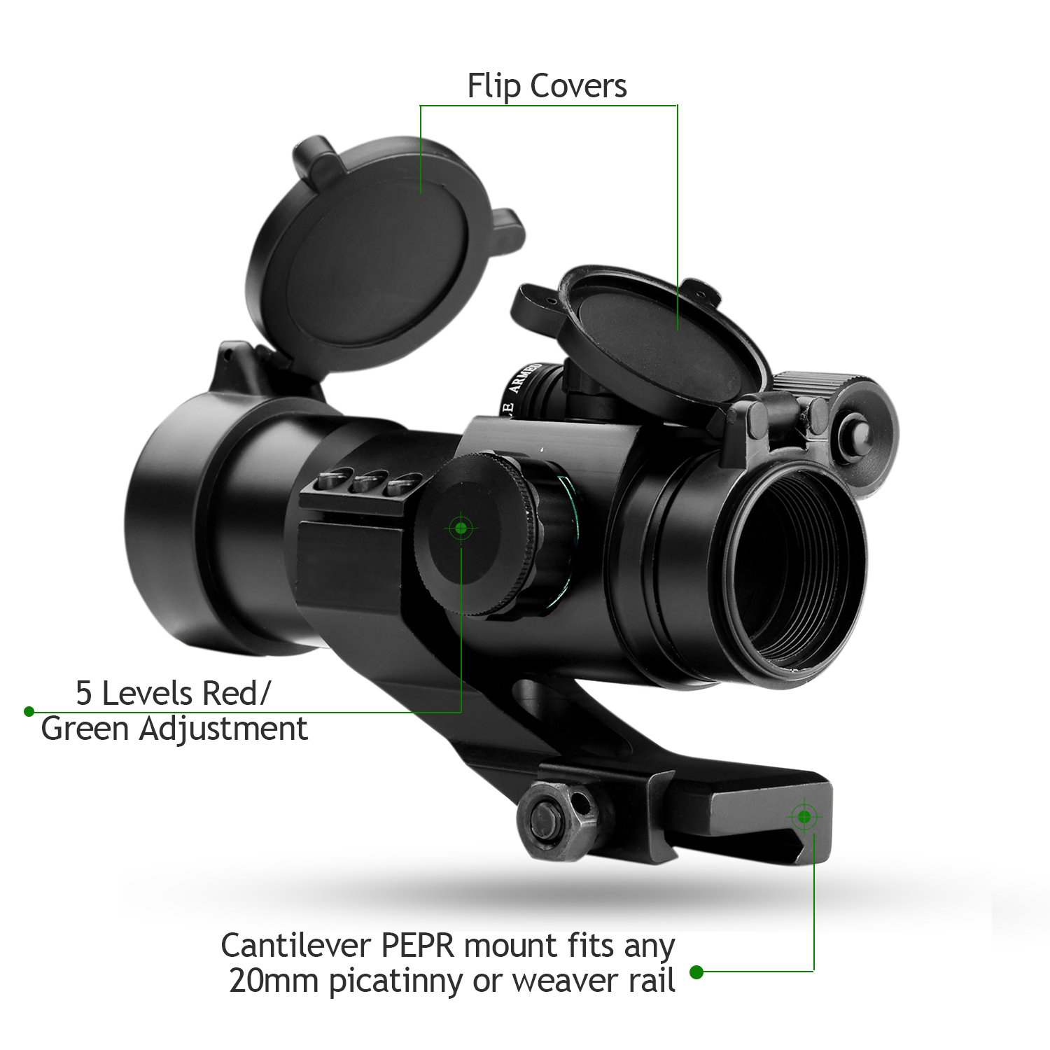 XYSIGHT 1X30 4 MOA Red Green Dot Sight W/Green Laser Sight & PEPR Mount