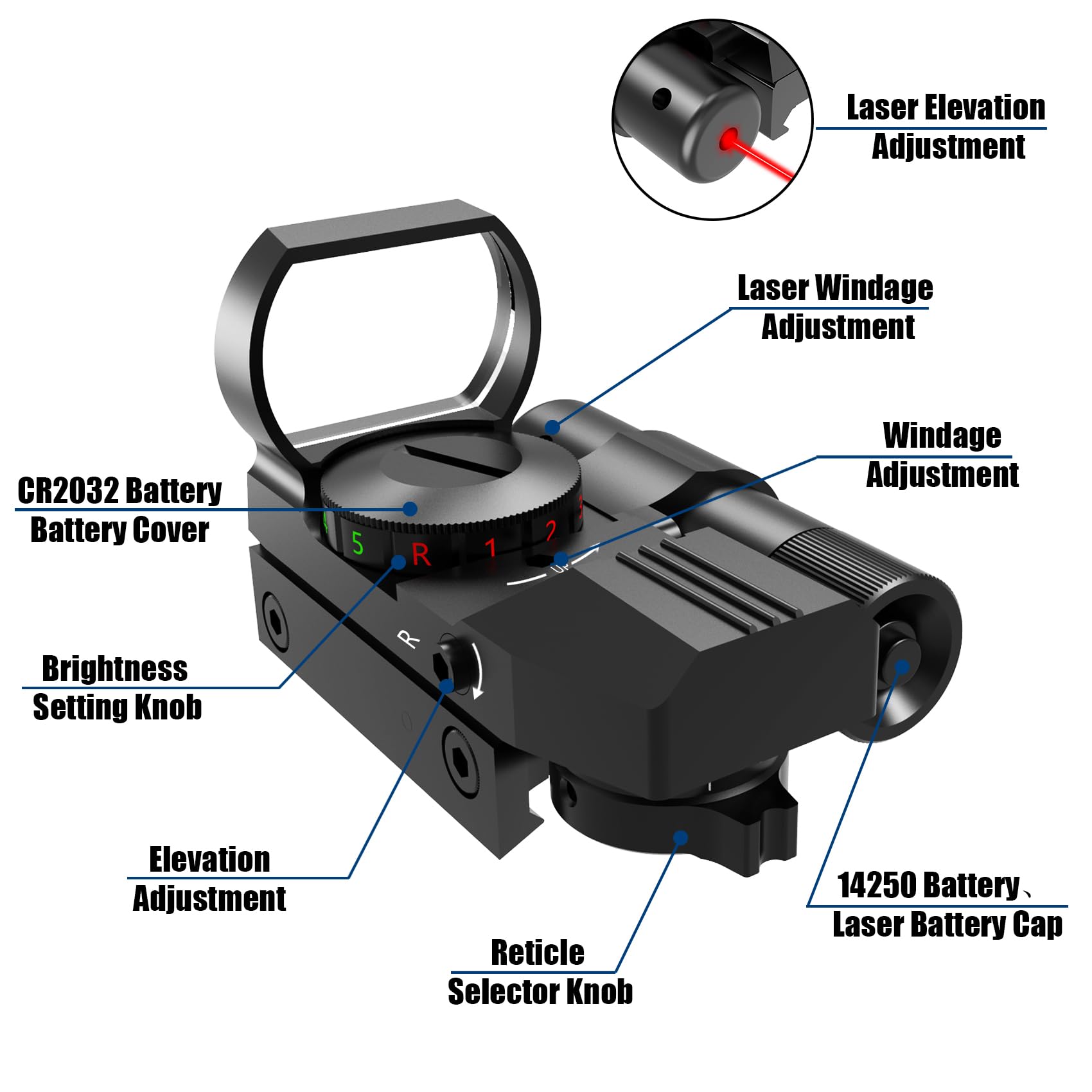 XYSIGHT 1X22X33 Reflex Red/Green Dot Sight with Red Laser-4 Reticle,20mm Rail