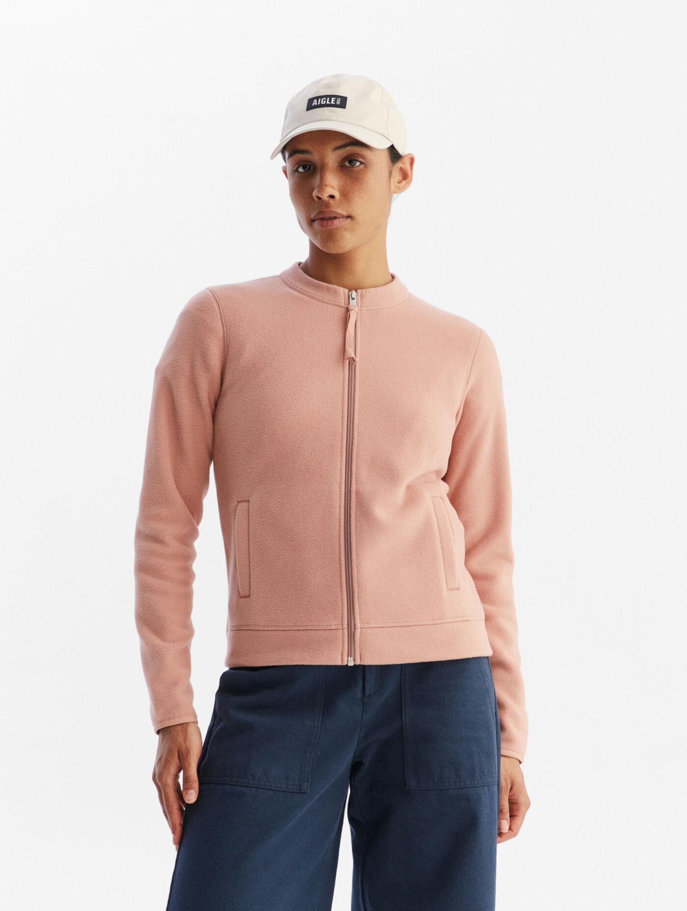 Crew neck zipped fleece