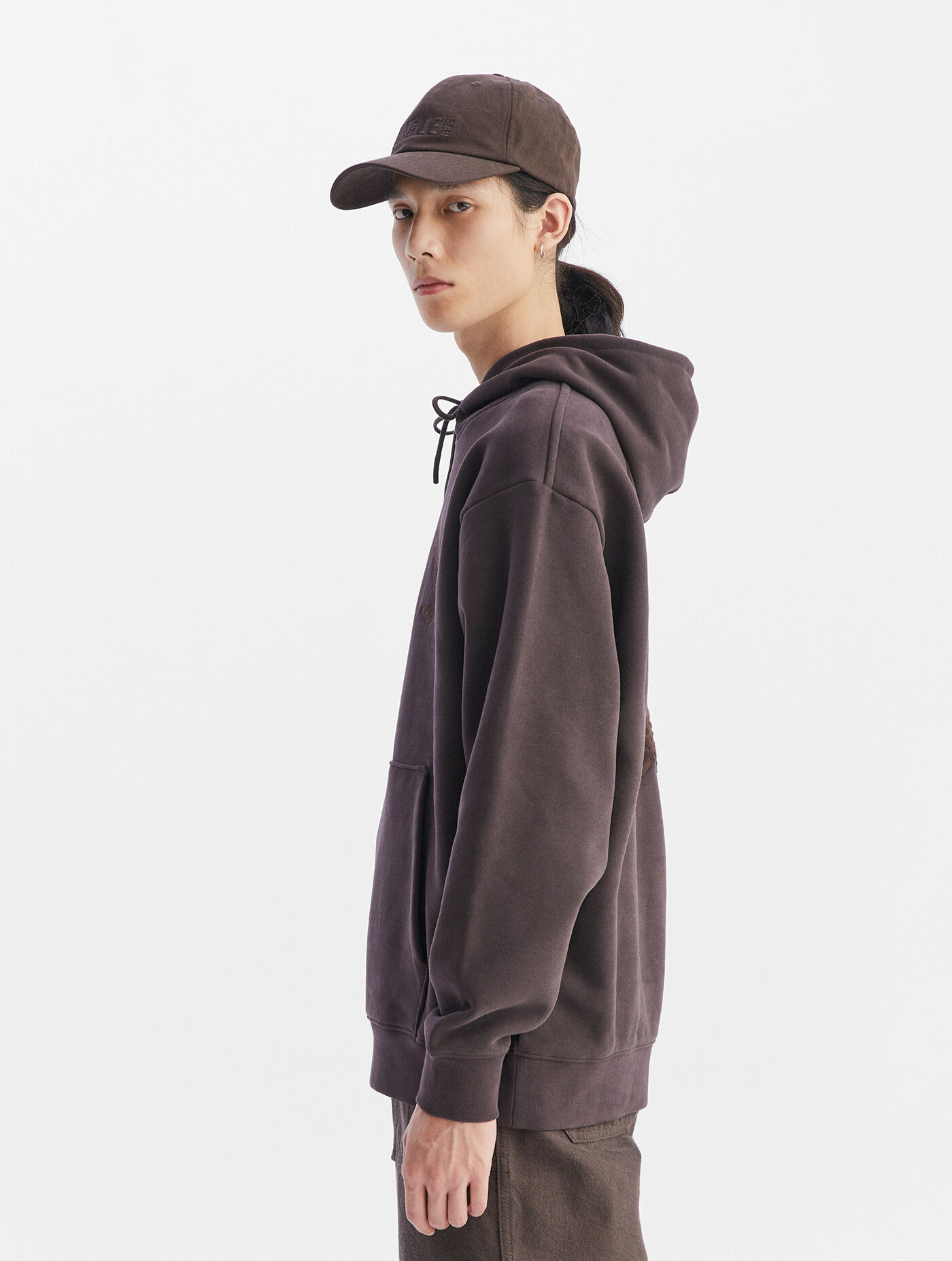 Brushed embroidered hooded sweatshirt