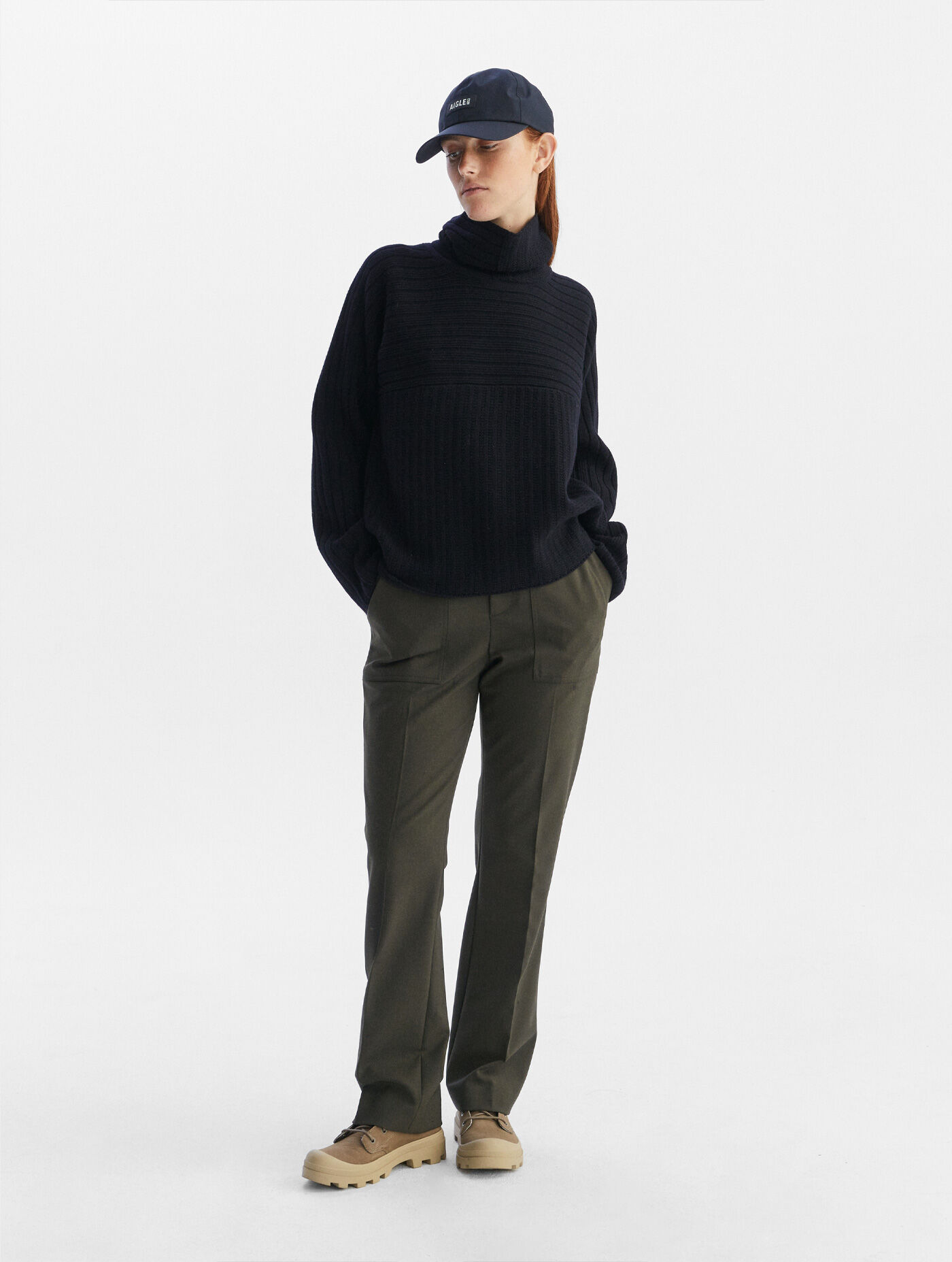 Patchwork stand-up collar jumper