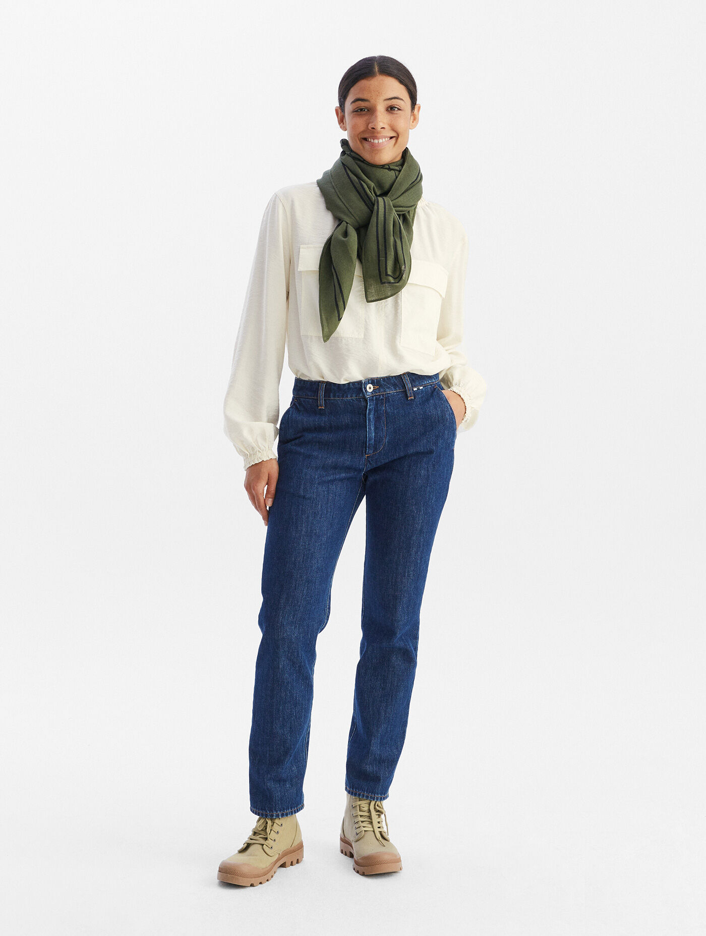 Denim straight-leg trousers