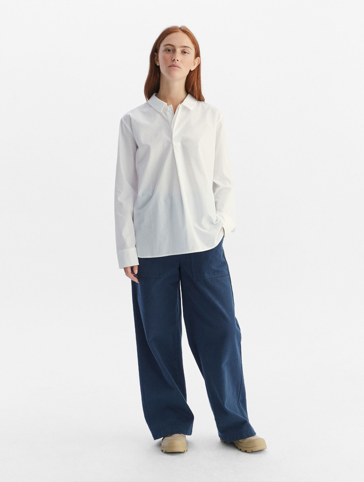 Half opening popelin long sleeve shirt