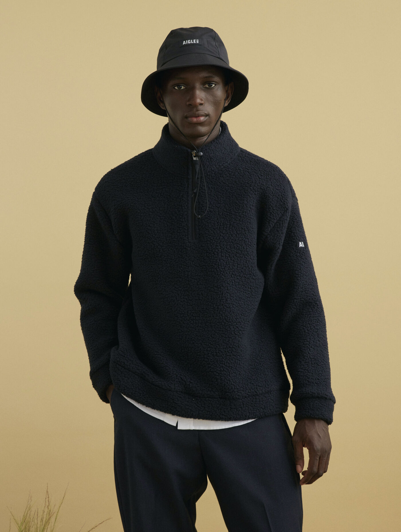 Sherpa stand-up collar zip fleece