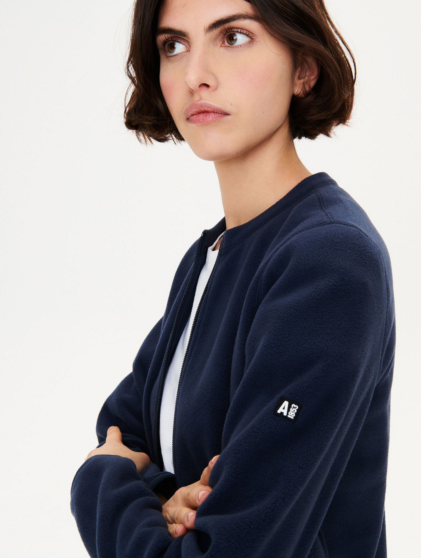 Crew neck zipped fleece