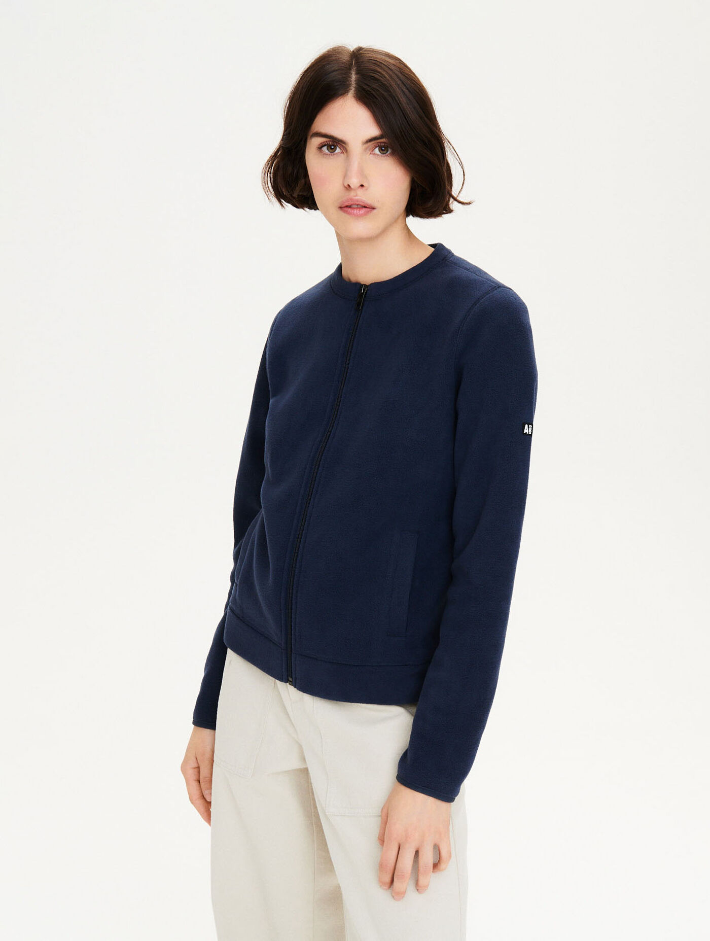 Crew neck zipped fleece