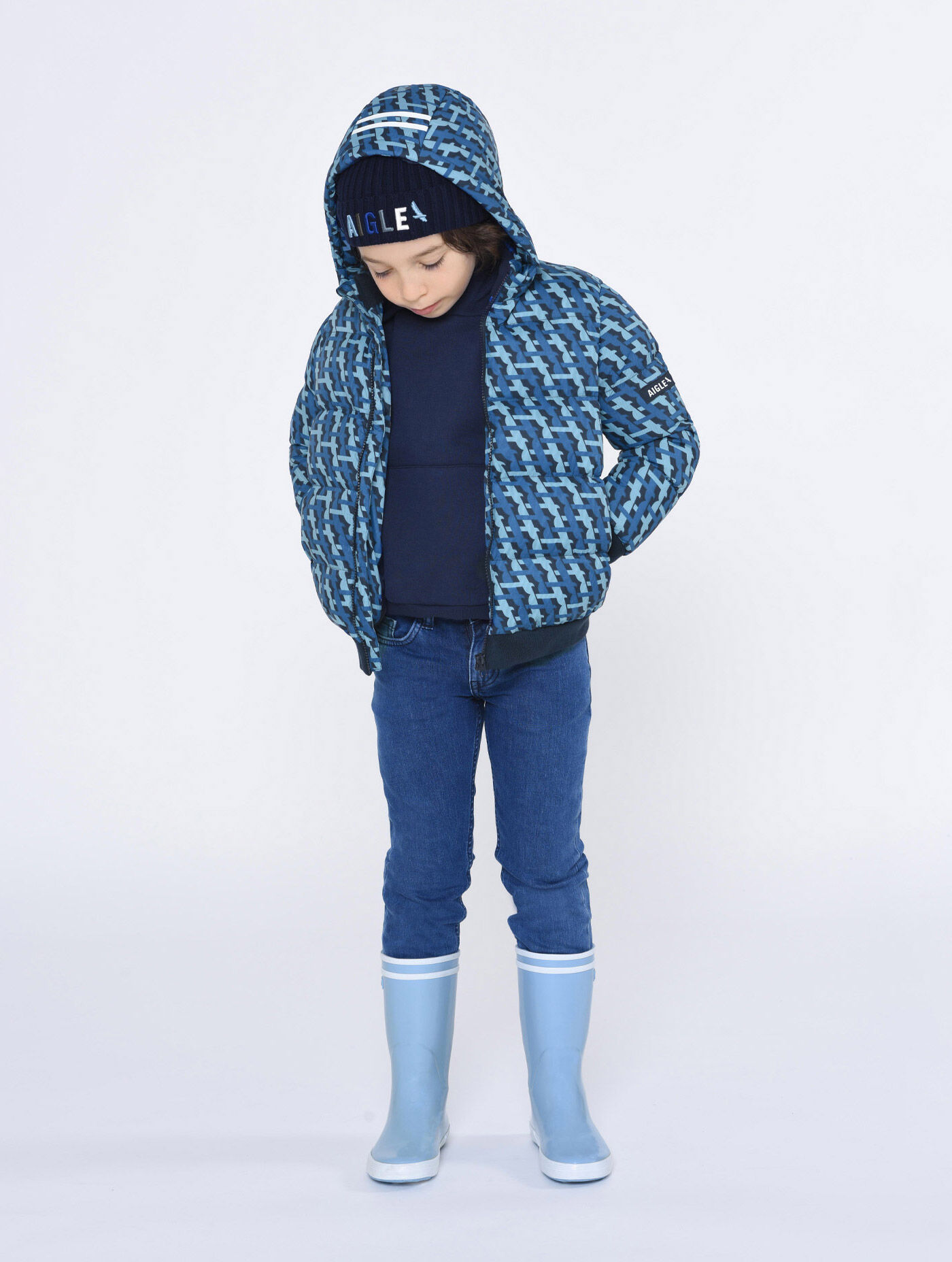 Printed water-repellent puffy jacket