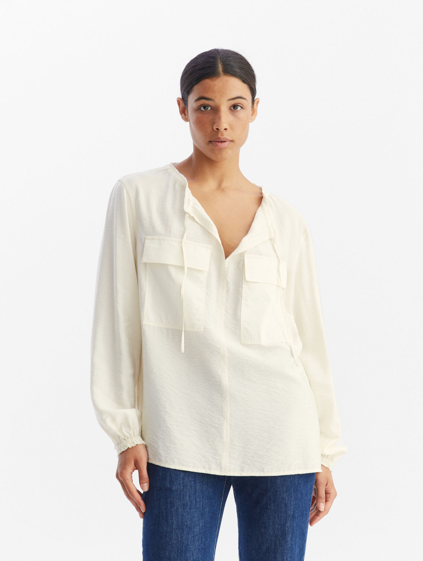 Two fabric long sleeve blouse