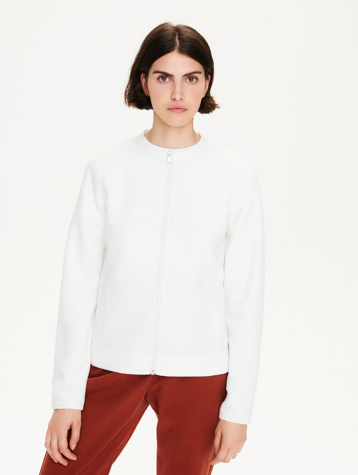 Crew neck zipped fleece