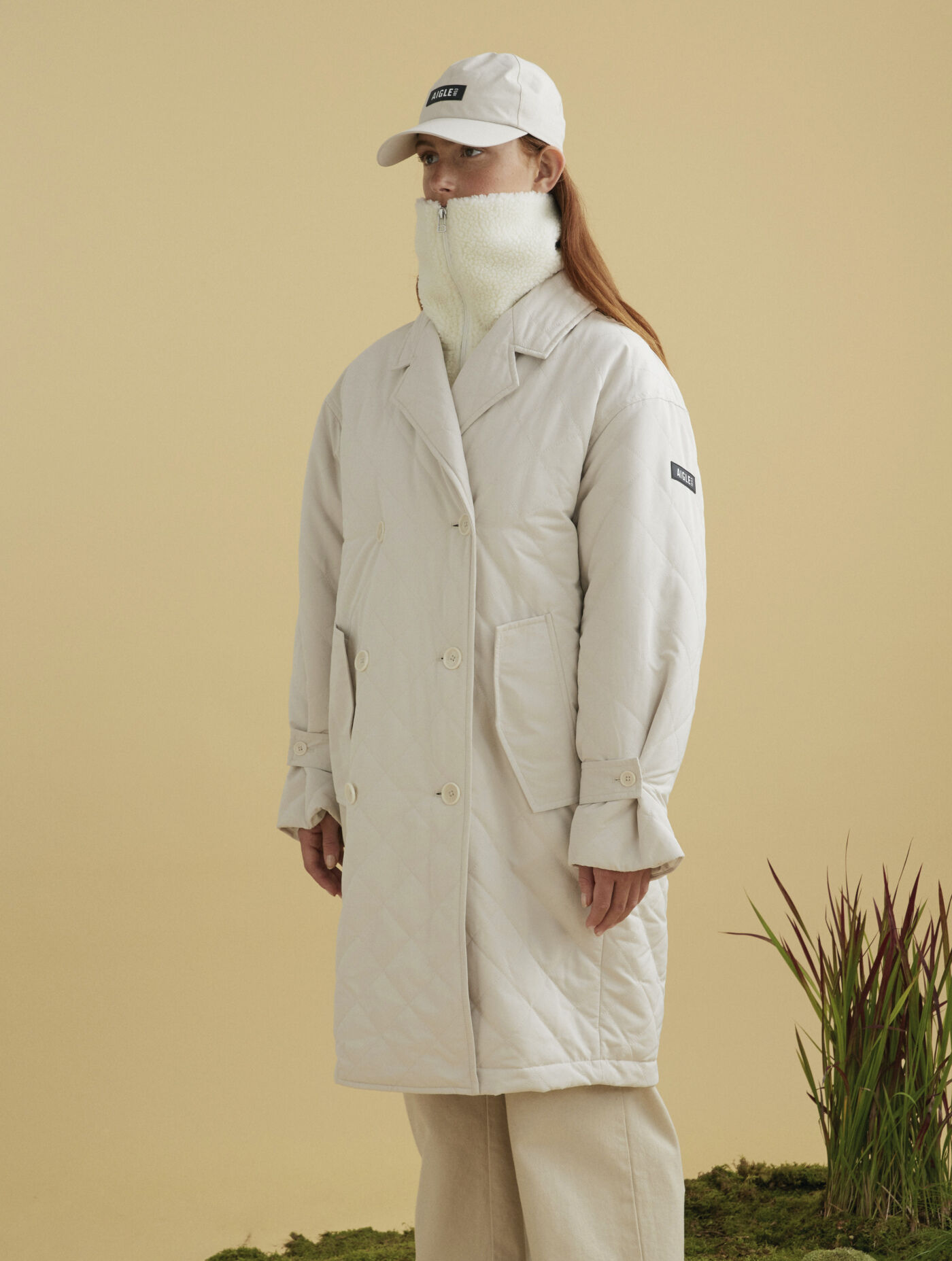 Long cocoon trench coat.